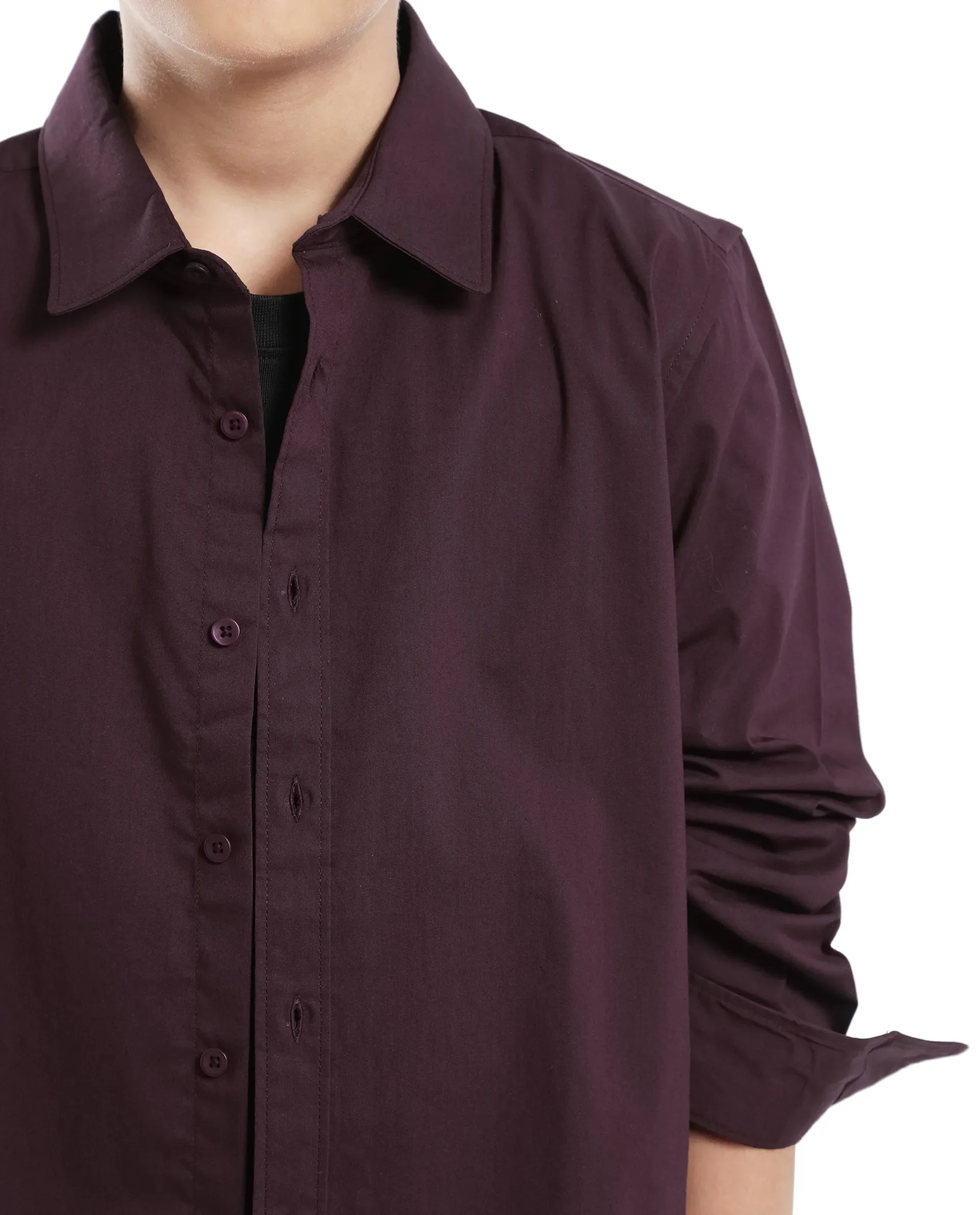 Rare Ones Kids Beno Maroon Cotton Blend Full Sleeve Button Solid Regular Fit Shirt - Image 4