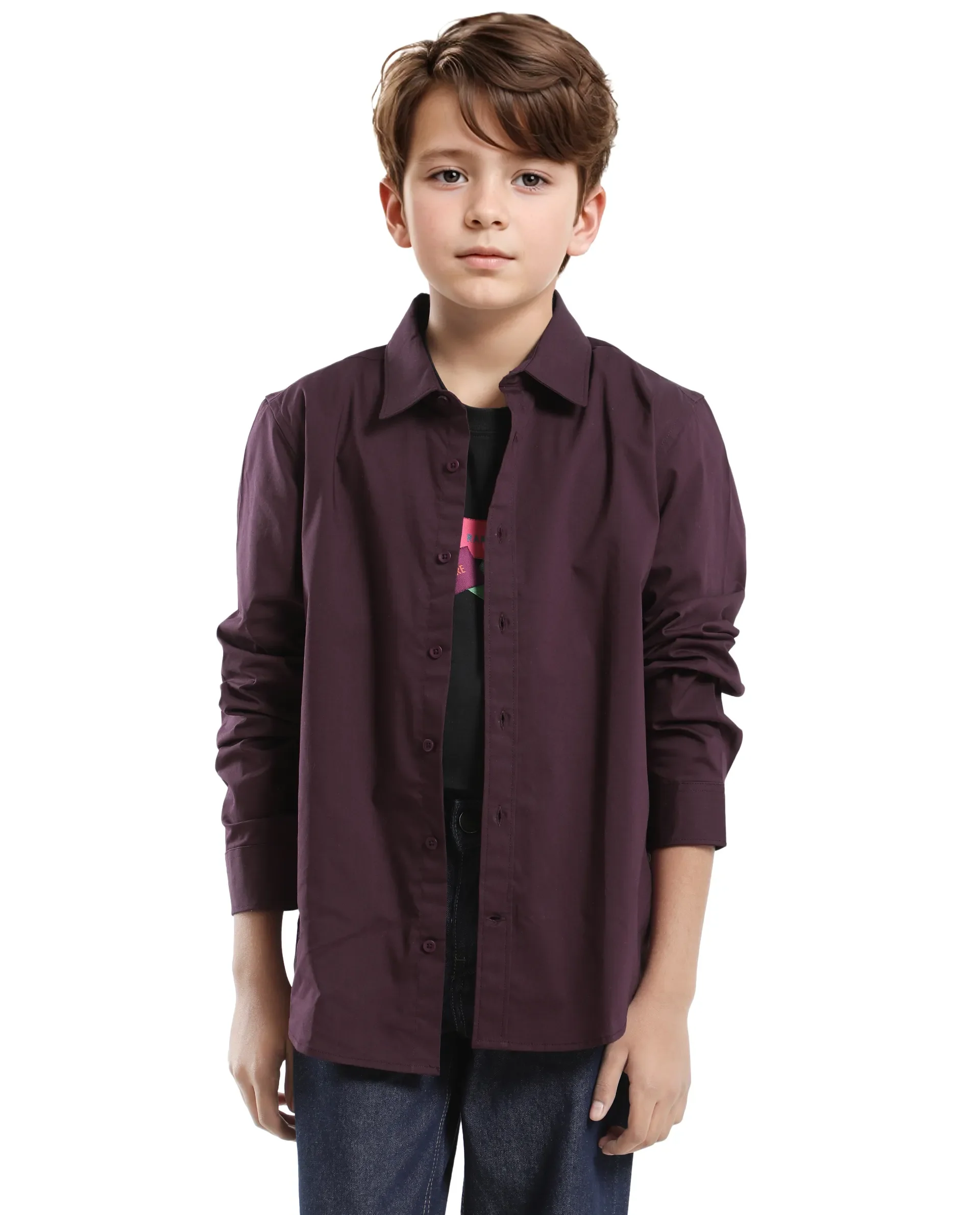 Rare Ones Kids Beno Maroon Cotton Blend Full Sleeve Button Solid Regular Fit Shirt - Image 5