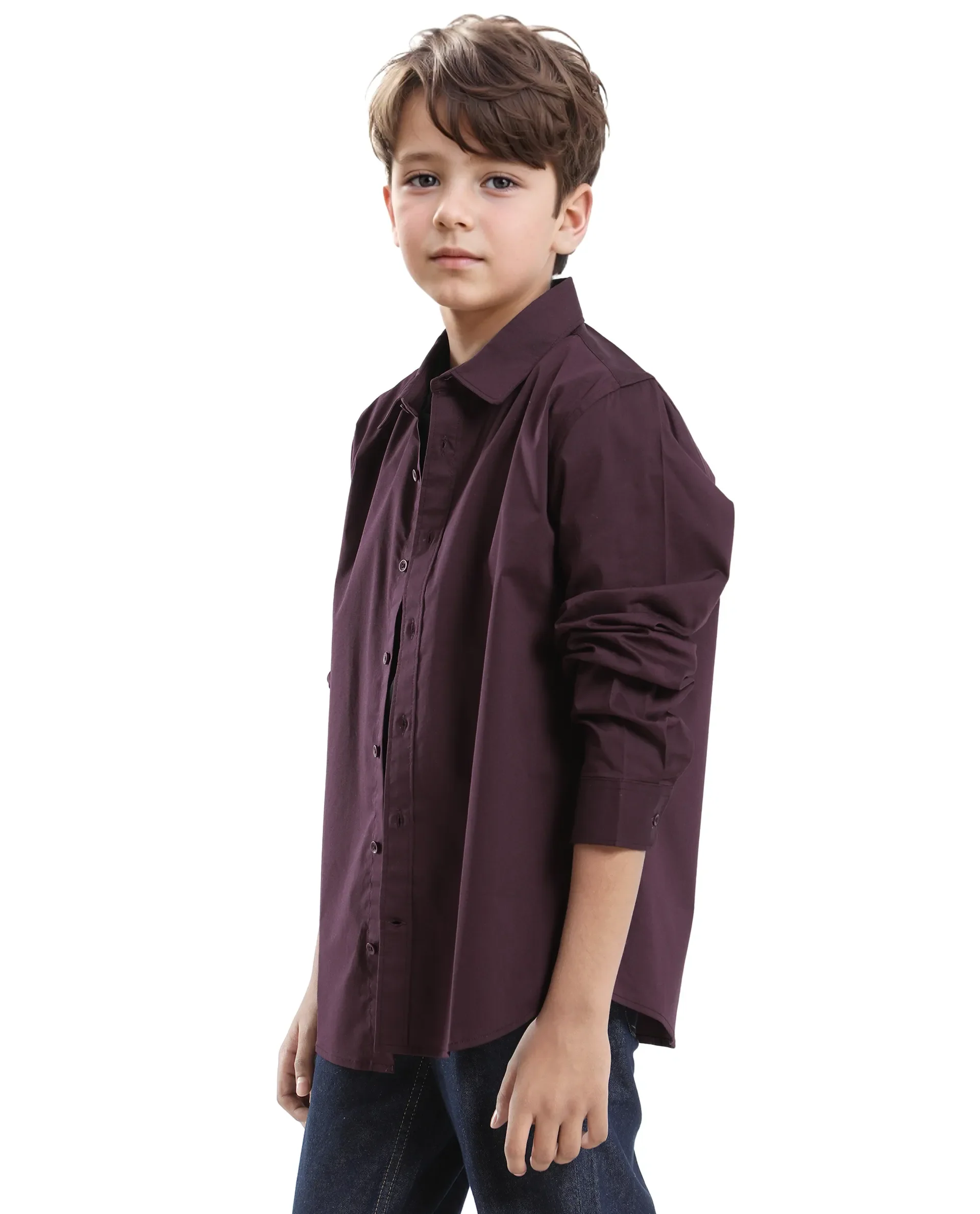 Rare Ones Kids Beno Maroon Cotton Blend Full Sleeve Button Solid Regular Fit Shirt - Image 6