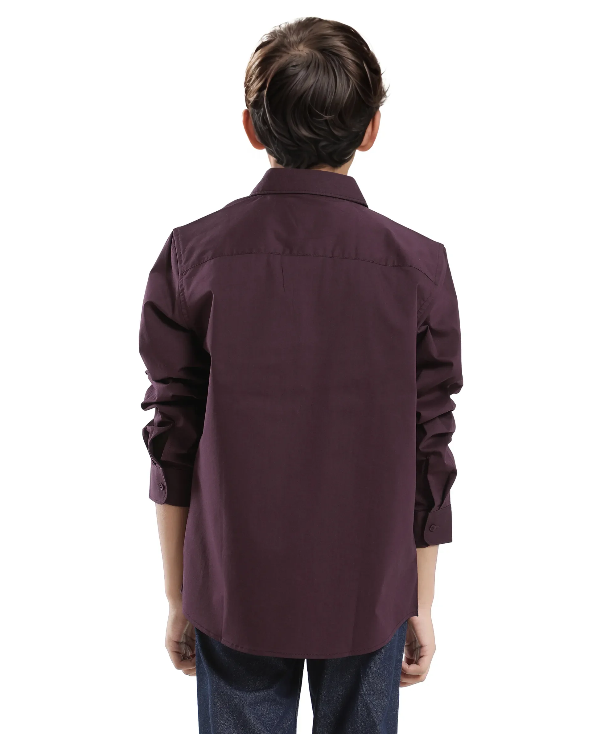 Rare Ones Kids Beno Maroon Cotton Blend Full Sleeve Button Solid Regular Fit Shirt - Image 8