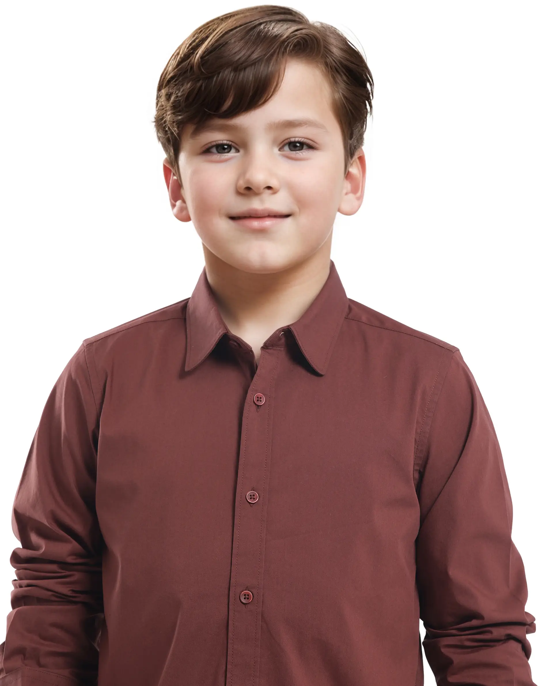 Rare Ones Kids Beno Rust Cotton Blend Full Sleeve Button Solid Regular Fit Shirt - Image 4