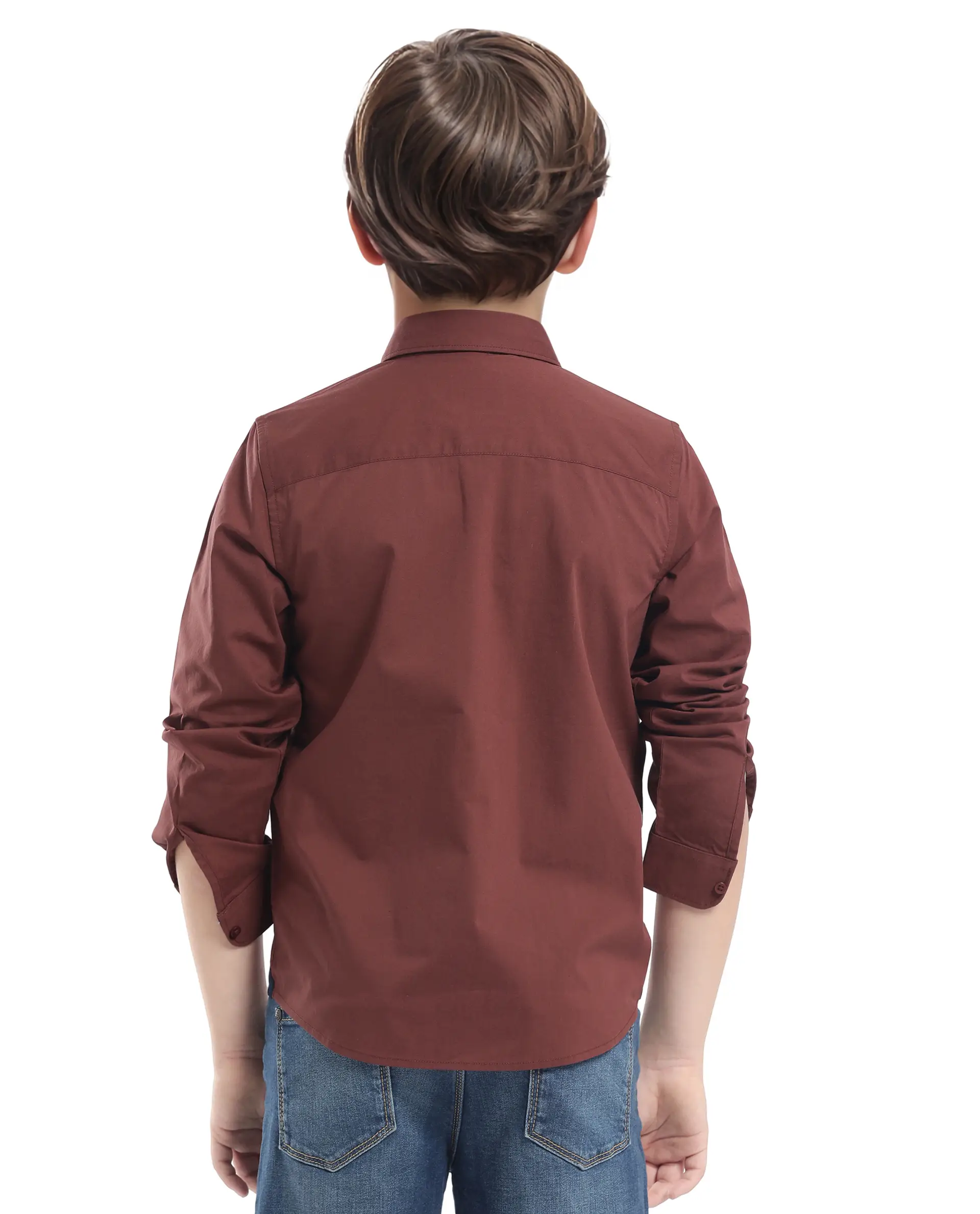 Rare Ones Kids Beno Rust Cotton Blend Full Sleeve Button Solid Regular Fit Shirt - Image 9