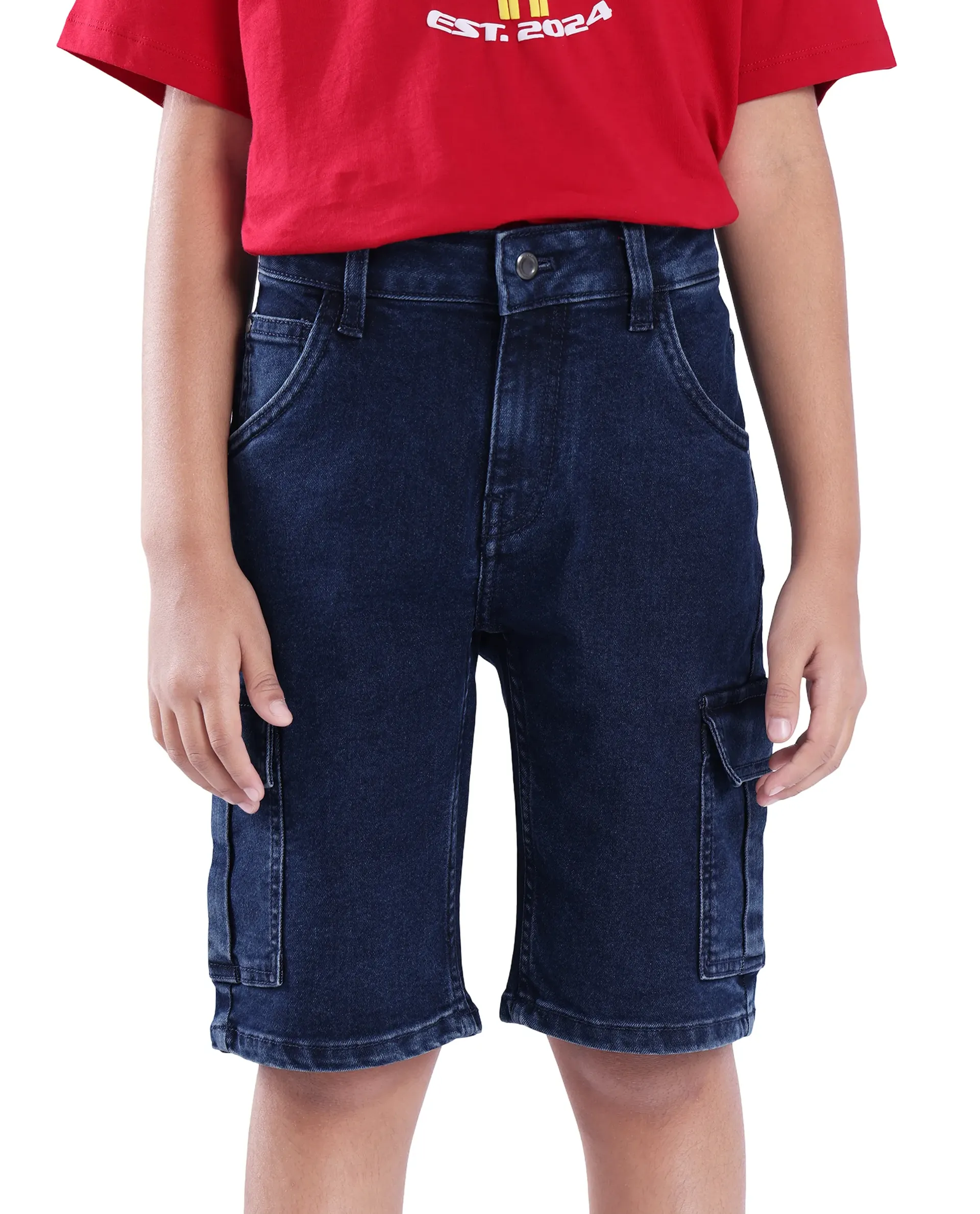 Rare Ones Kids Bhero Dark Blue Cotton Solid Button And Zip Closure Regular Fit Shorts - Image 2