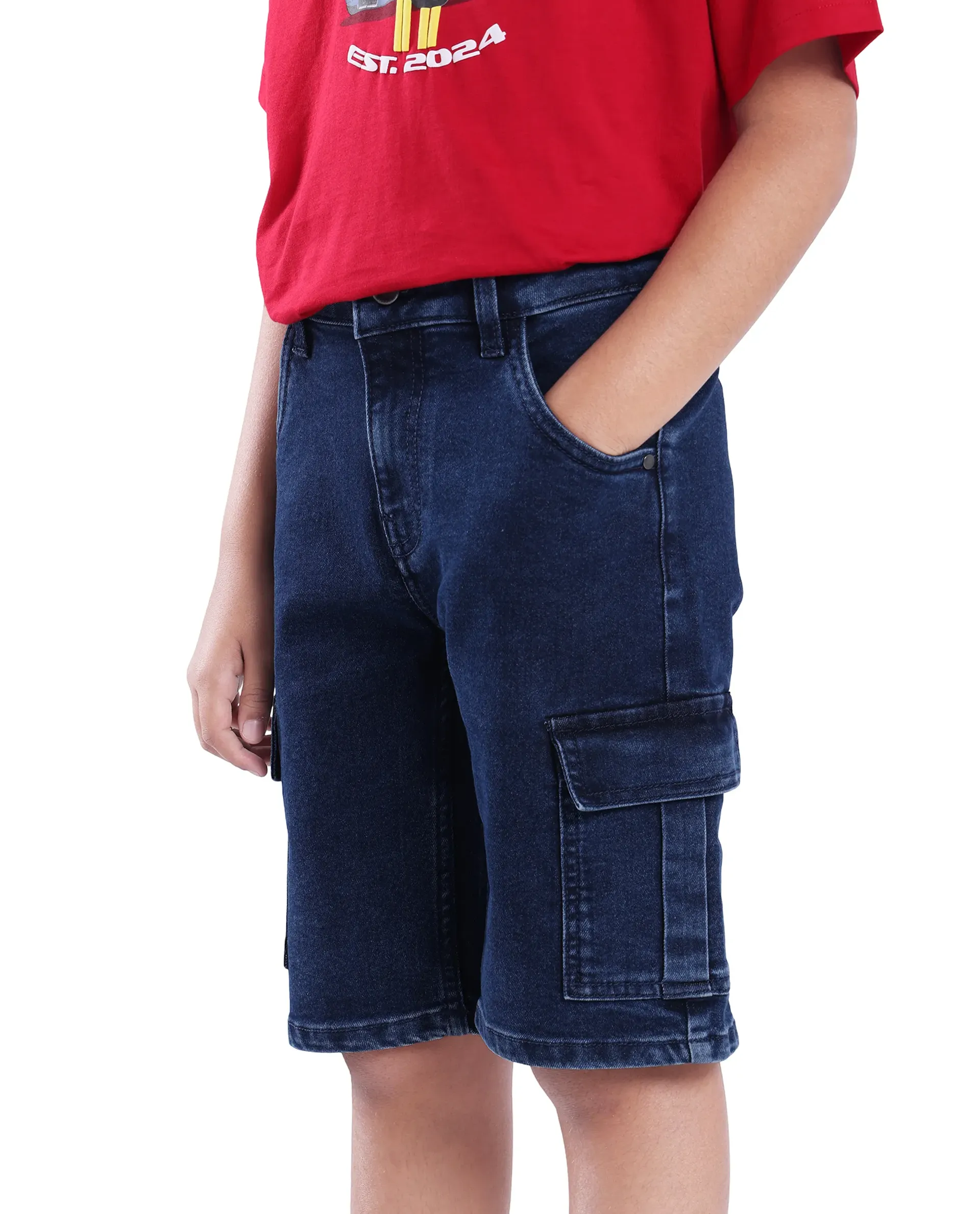 Rare Ones Kids Bhero Dark Blue Cotton Solid Button And Zip Closure Regular Fit Shorts - Image 3