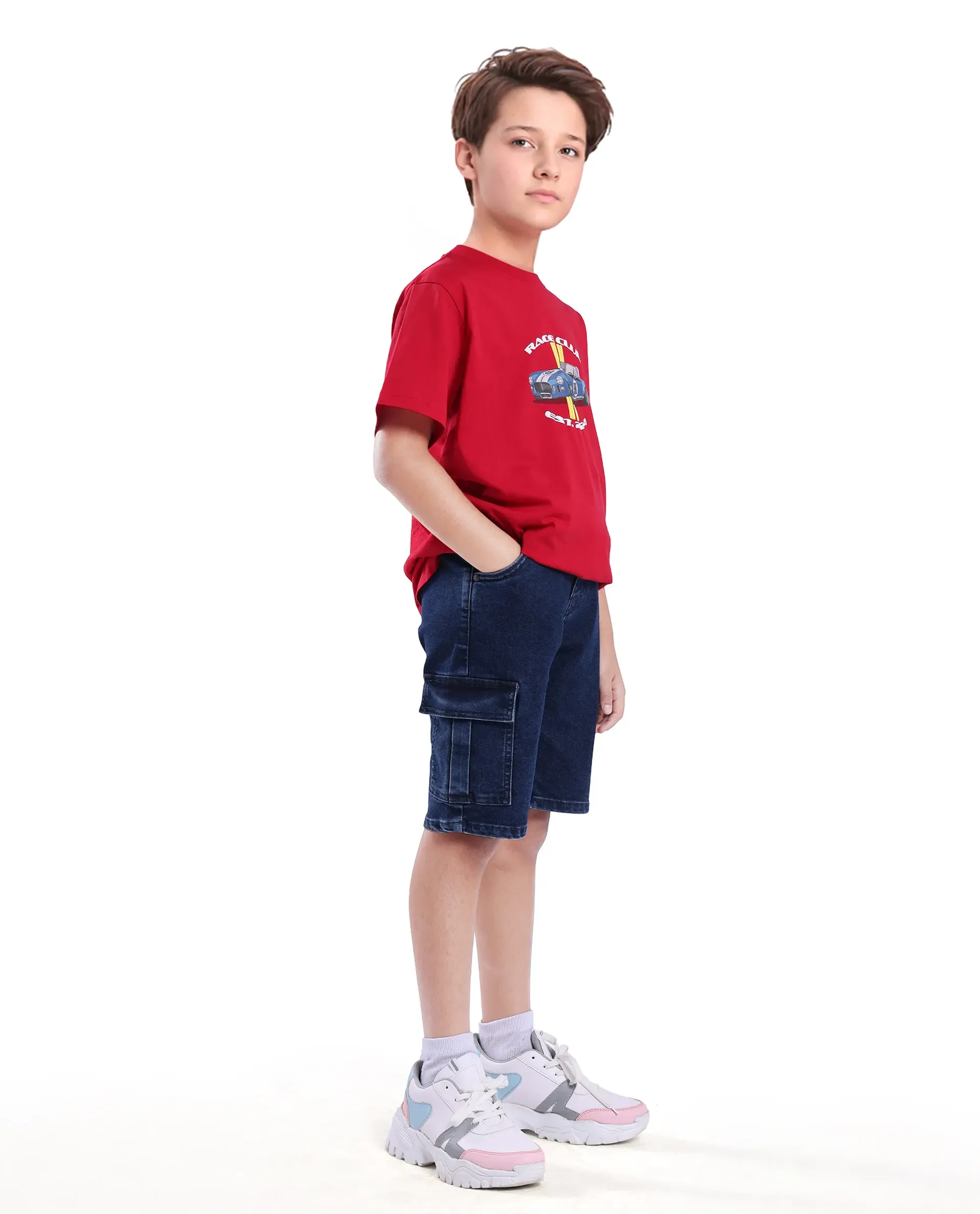 Rare Ones Kids Bhero Dark Blue Cotton Solid Button And Zip Closure Regular Fit Shorts - Image 4