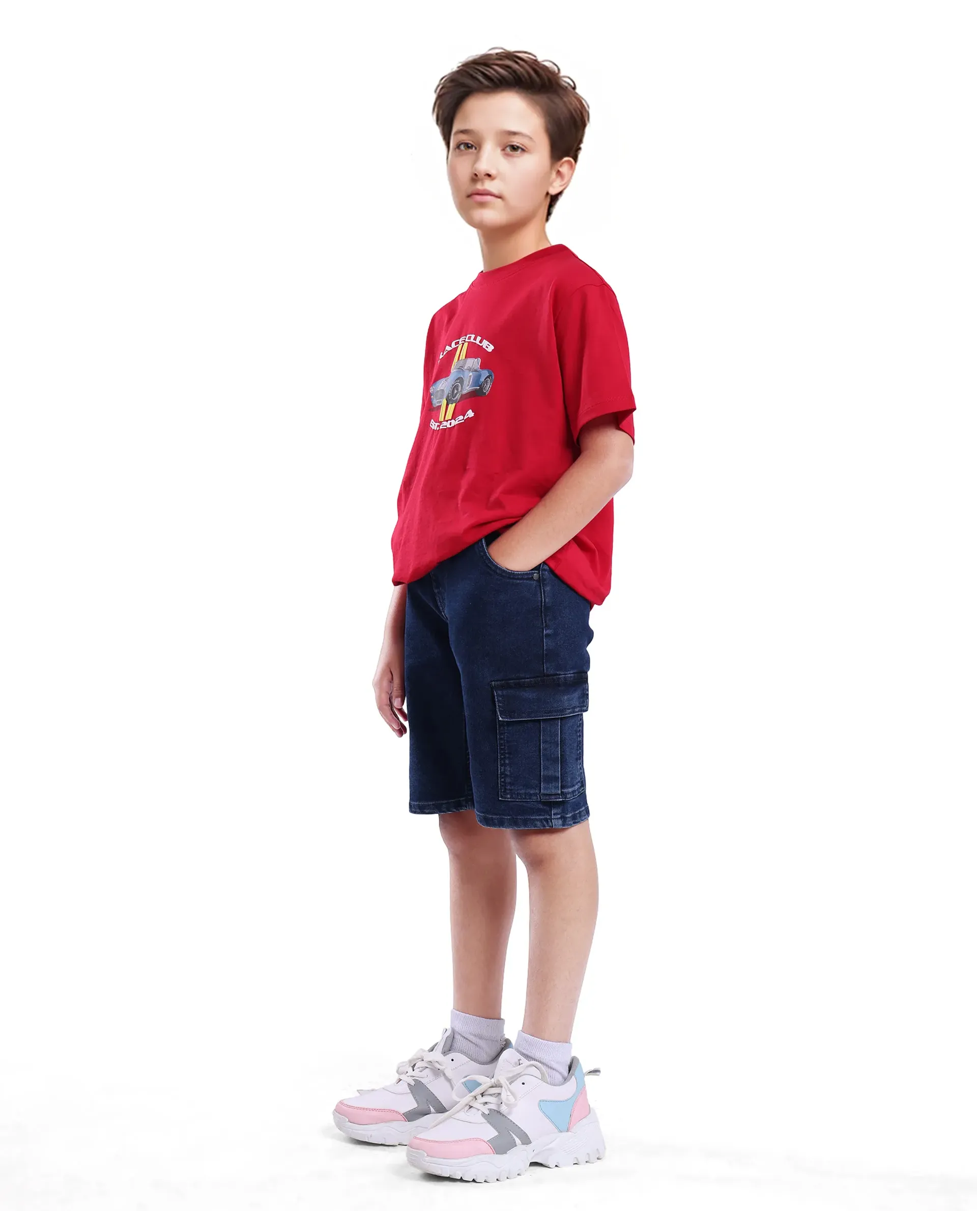 Rare Ones Kids Bhero Dark Blue Cotton Solid Button And Zip Closure Regular Fit Shorts - Image 5