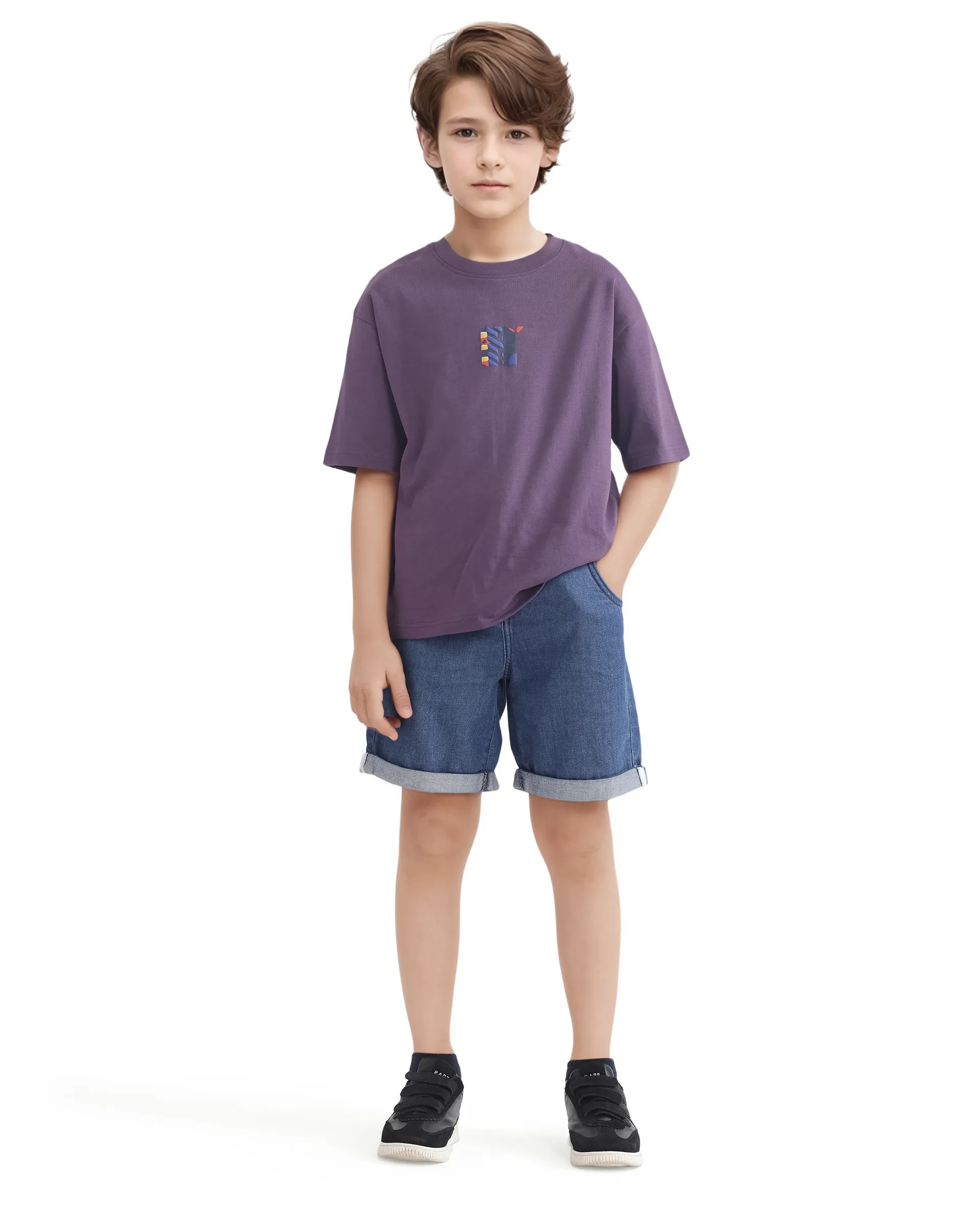 Rare Ones Kids Bjorn-K Dark Purple Cotton Half Sleeve Slip-On Printed Boxy Fit T-Shirt - Image 2