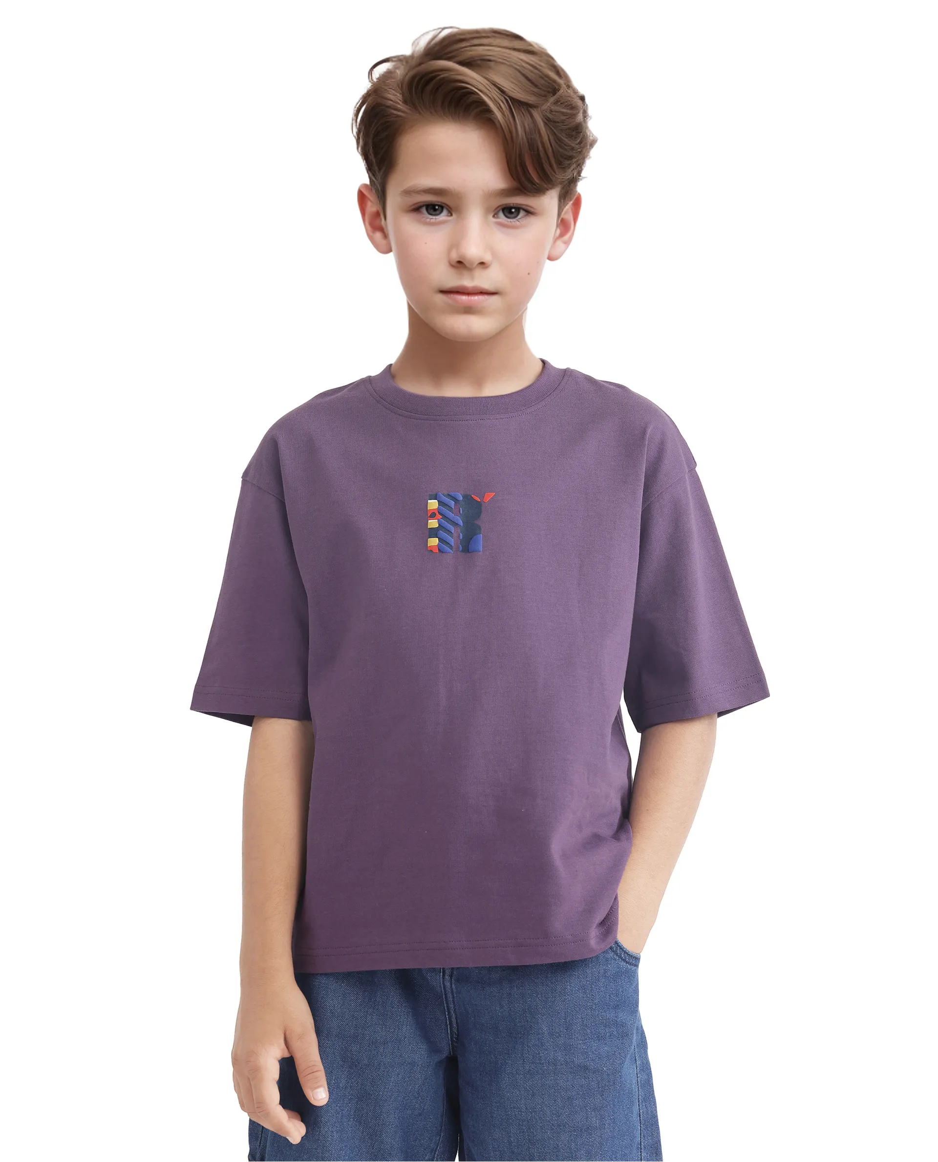 Rare Ones Kids Bjorn-K Dark Purple Cotton Half Sleeve Slip-On Printed Boxy Fit T-Shirt - Image 3
