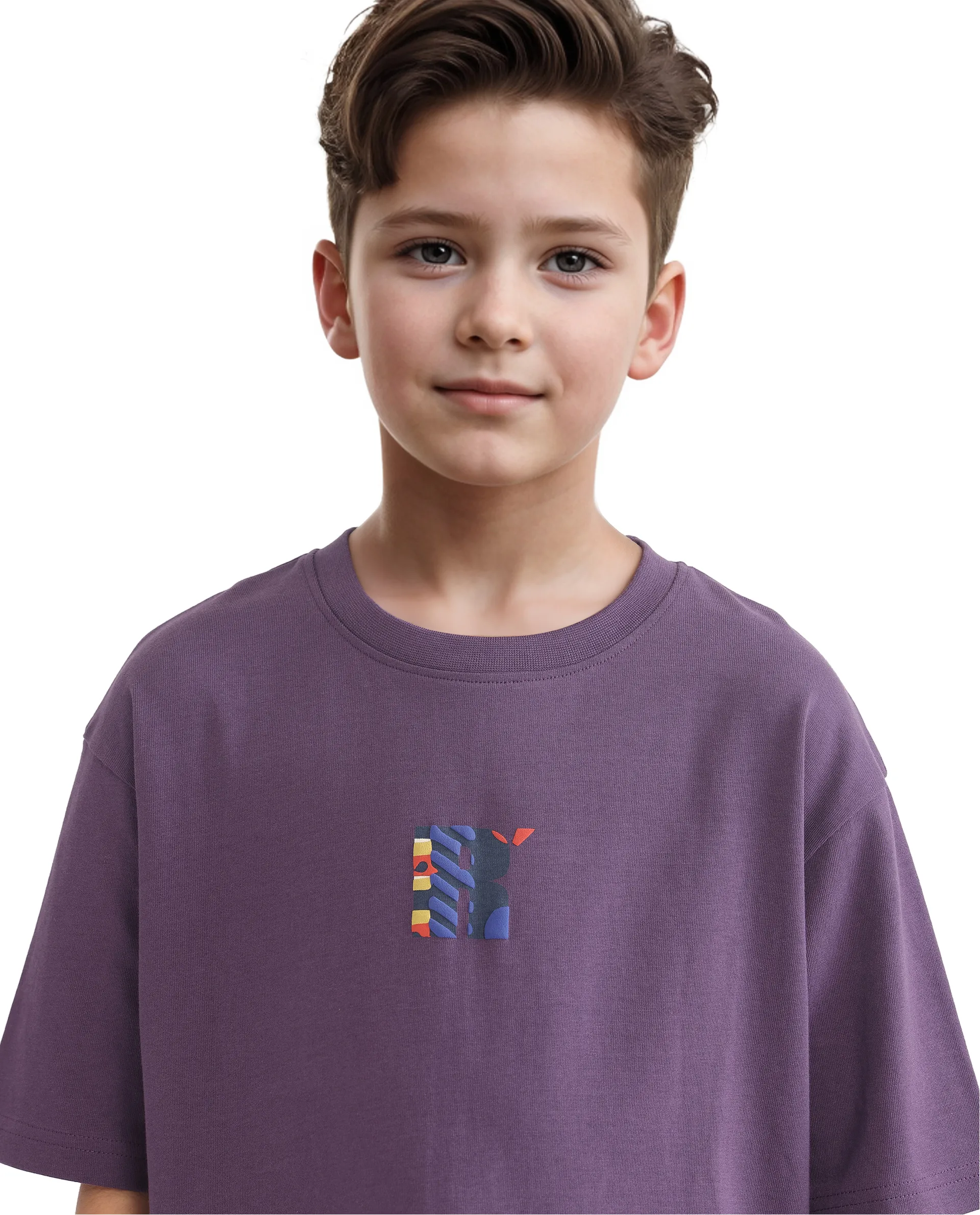 Rare Ones Kids Bjorn-K Dark Purple Cotton Half Sleeve Slip-On Printed Boxy Fit T-Shirt - Image 5