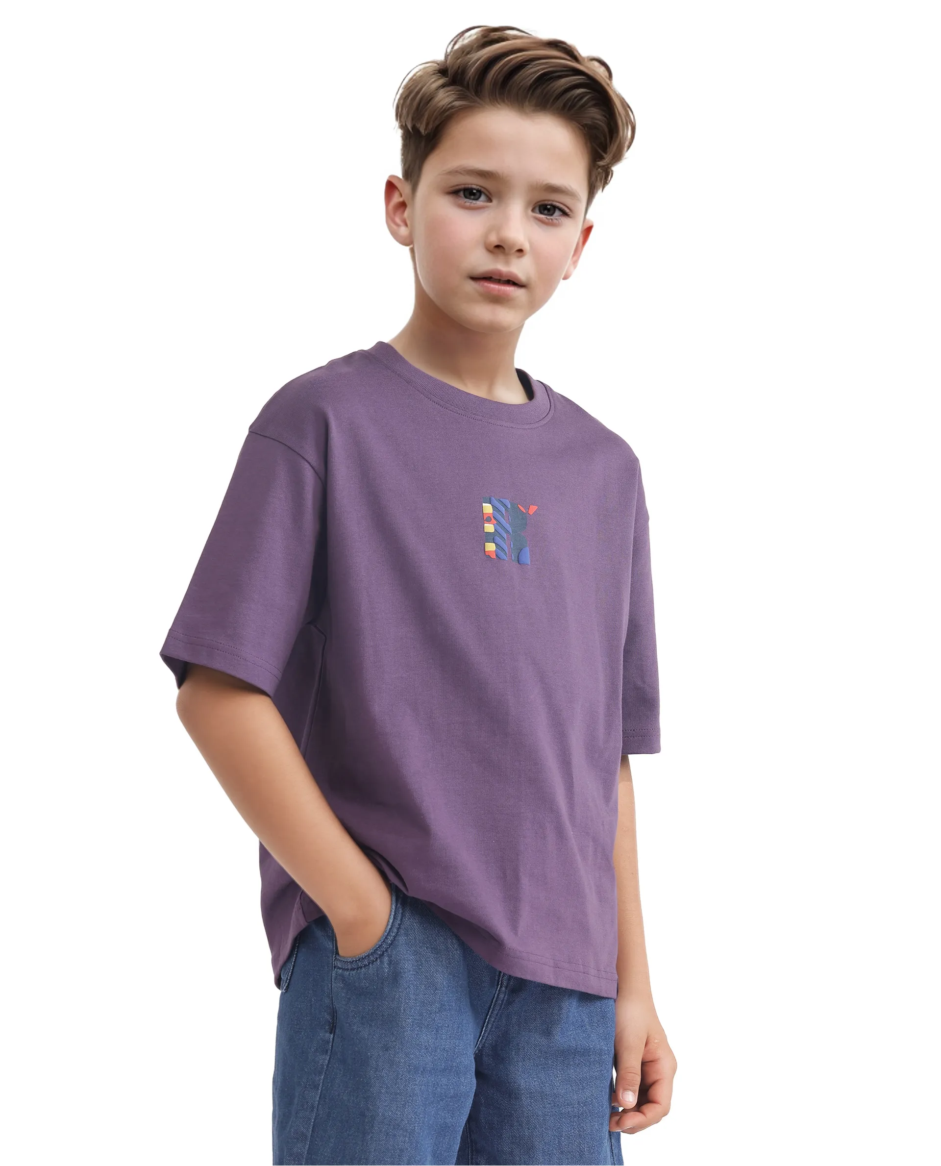 Rare Ones Kids Bjorn-K Dark Purple Cotton Half Sleeve Slip-On Printed Boxy Fit T-Shirt - Image 6