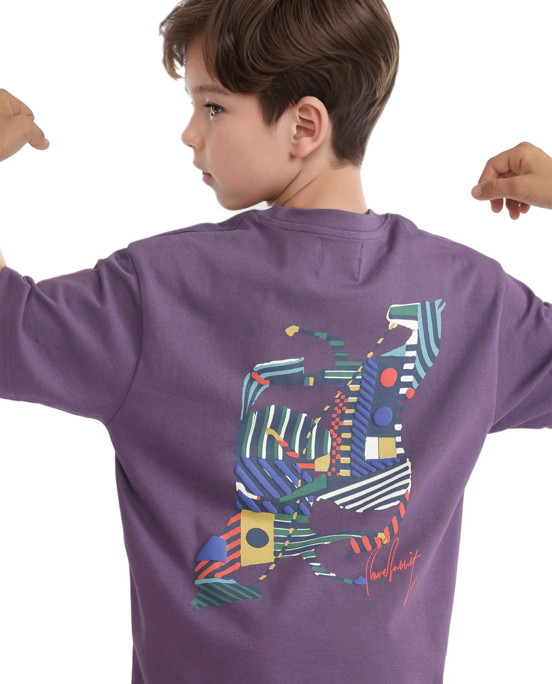 Rare Ones Kids Bjorn-K Dark Purple Cotton Half Sleeve Slip-On Printed Boxy Fit T-Shirt - Image 8
