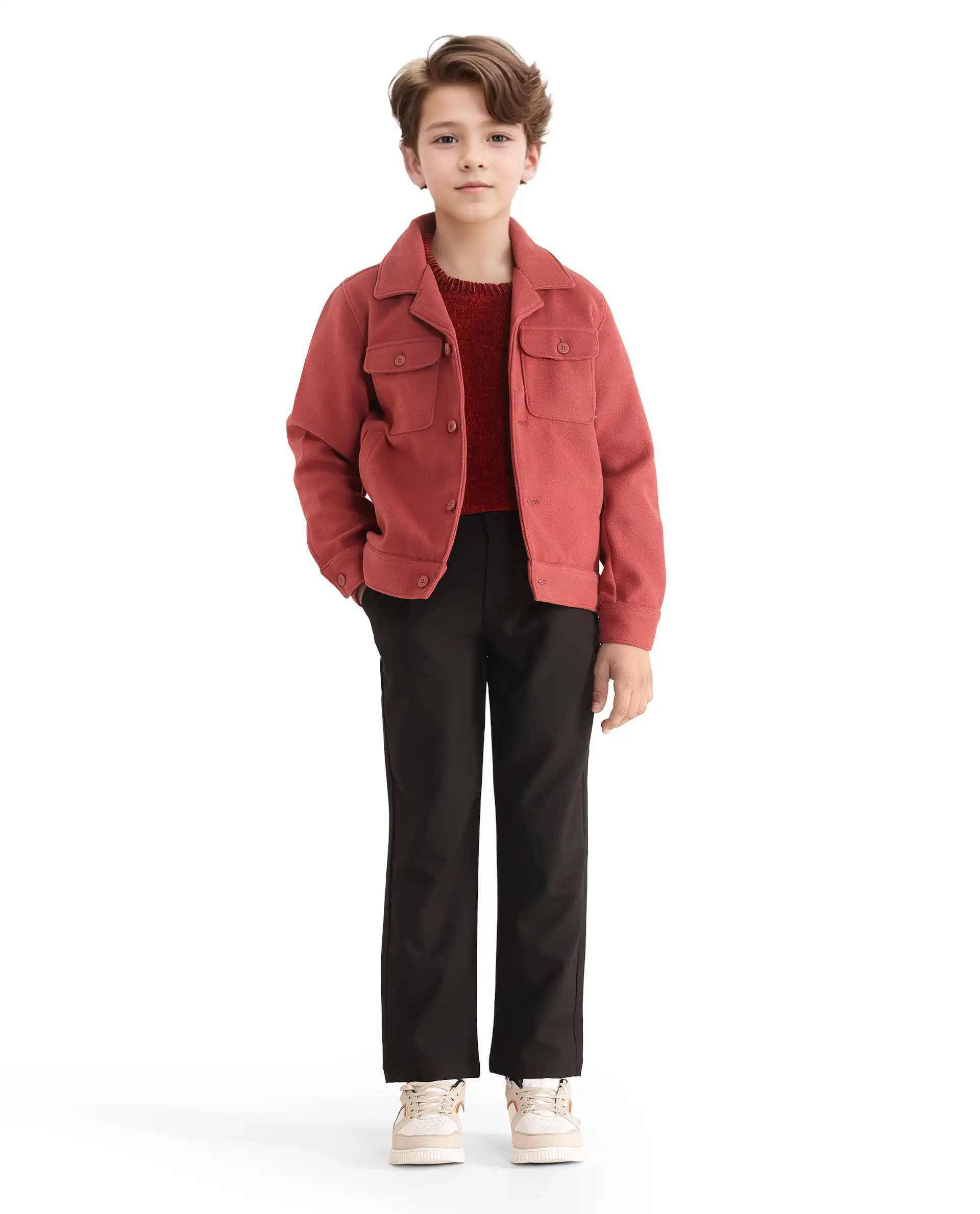 Rare Ones Kids Bochin Rust Button Closure Lapel Neck Full Sleeve Jacket - Image 2