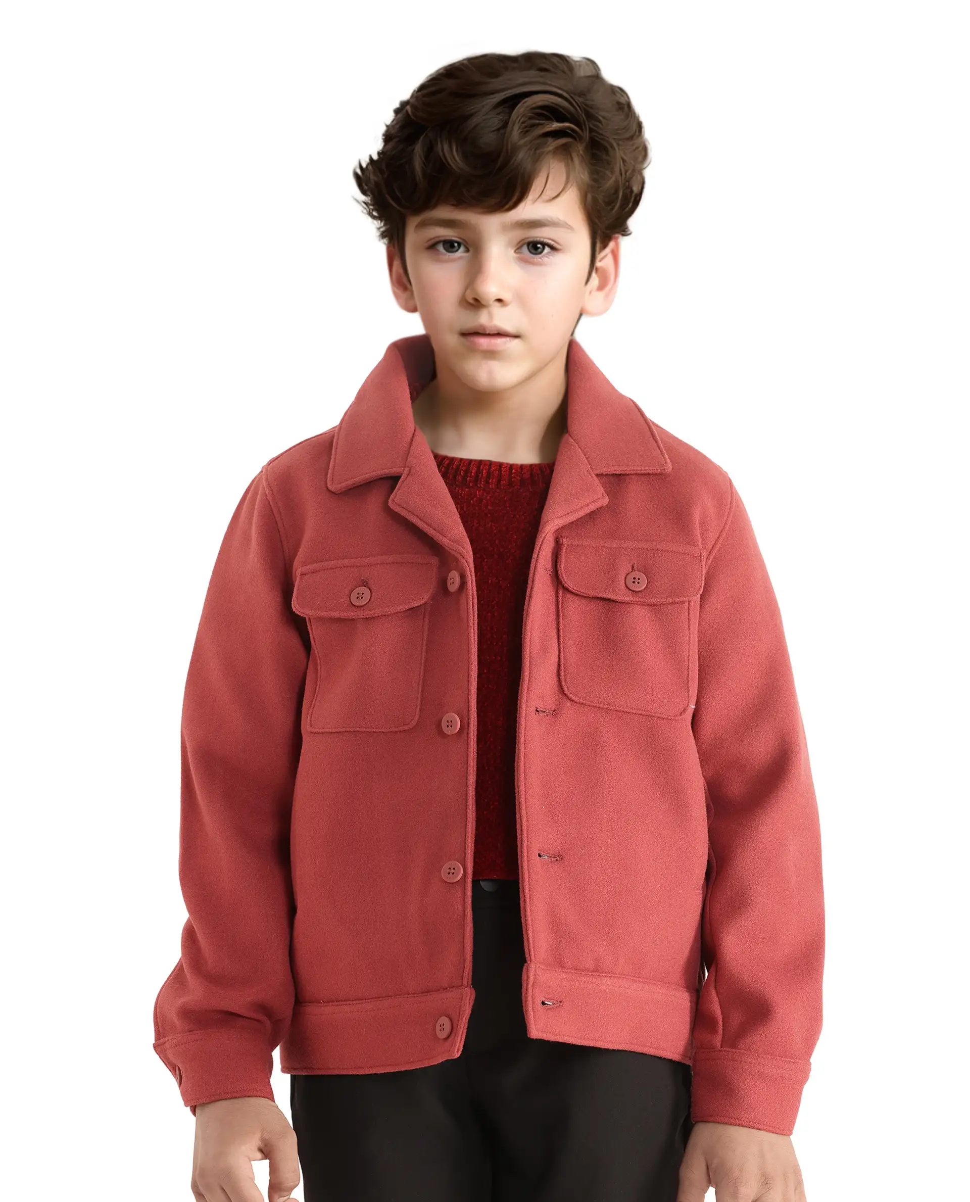 Rare Ones Kids Bochin Rust Button Closure Lapel Neck Full Sleeve Jacket - Image 3