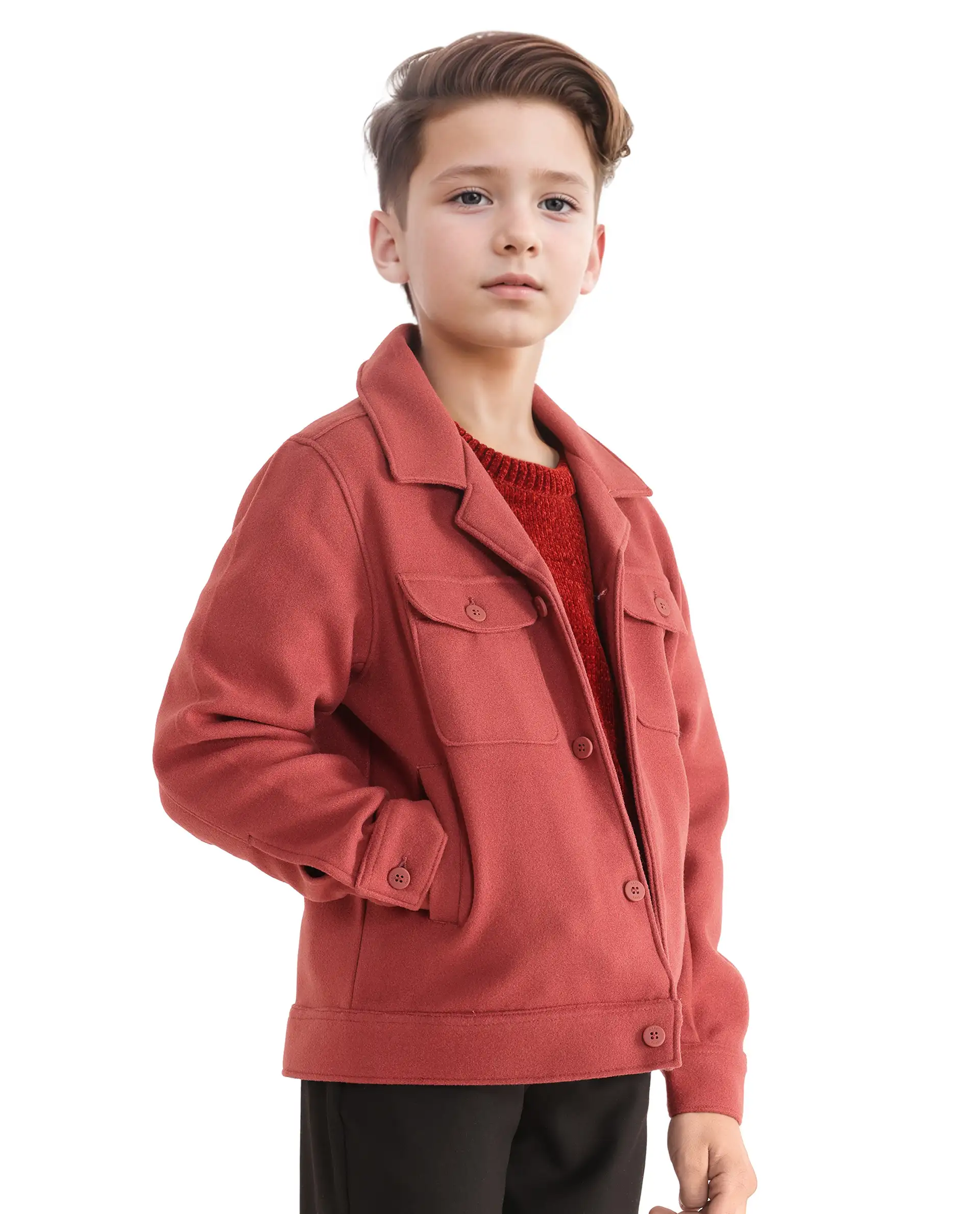 Rare Ones Kids Bochin Rust Button Closure Lapel Neck Full Sleeve Jacket - Image 7