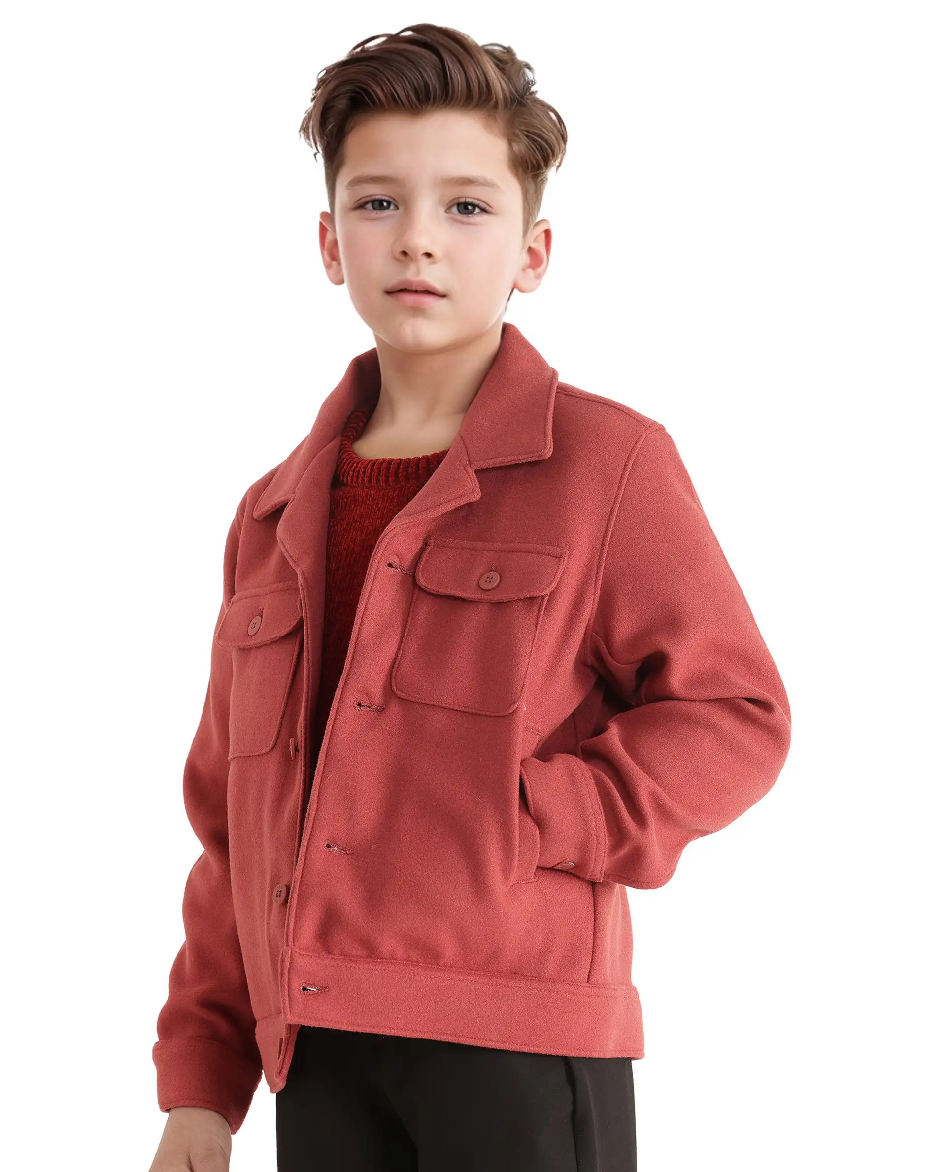 Rare Ones Kids Bochin Rust Button Closure Lapel Neck Full Sleeve Jacket - Image 8