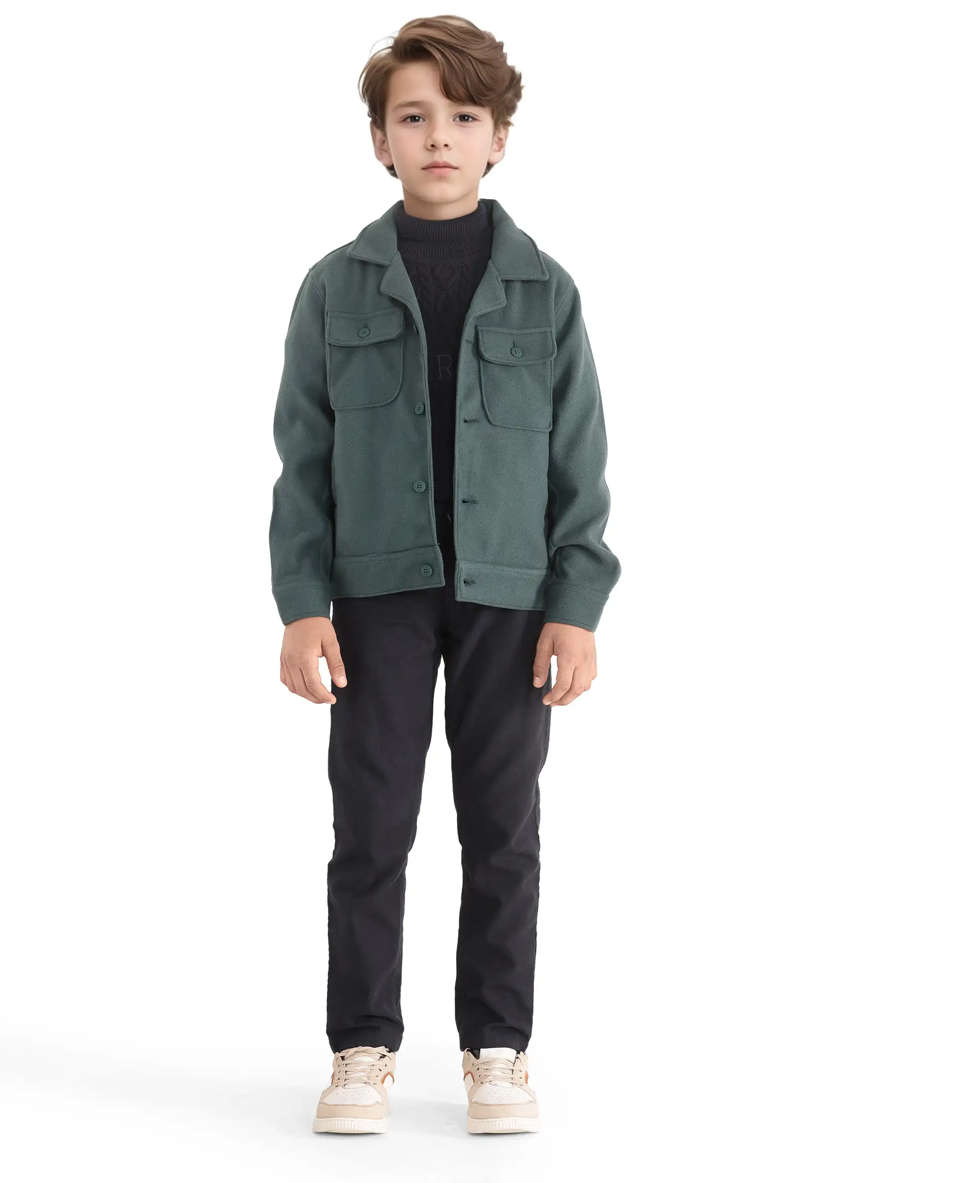 Rare Ones Kids Bochin Teal Button Closure Lapel Neck Full Sleeve Jacket - Image 2