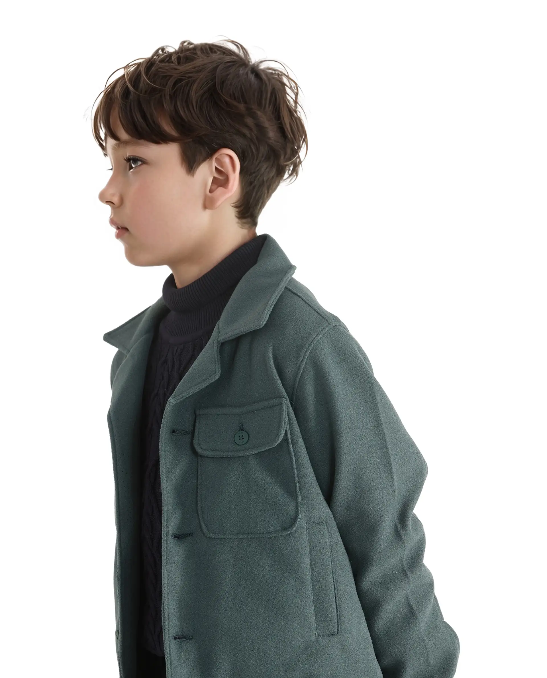 Rare Ones Kids Bochin Teal Button Closure Lapel Neck Full Sleeve Jacket - Image 5