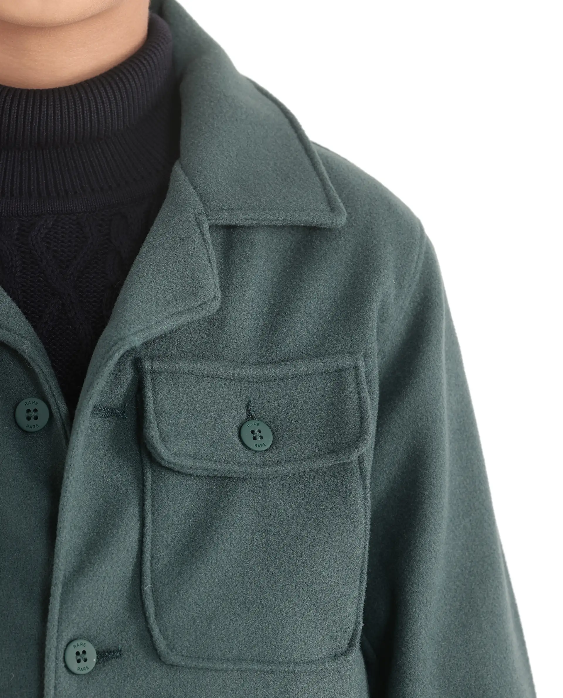 Rare Ones Kids Bochin Teal Button Closure Lapel Neck Full Sleeve Jacket - Image 6