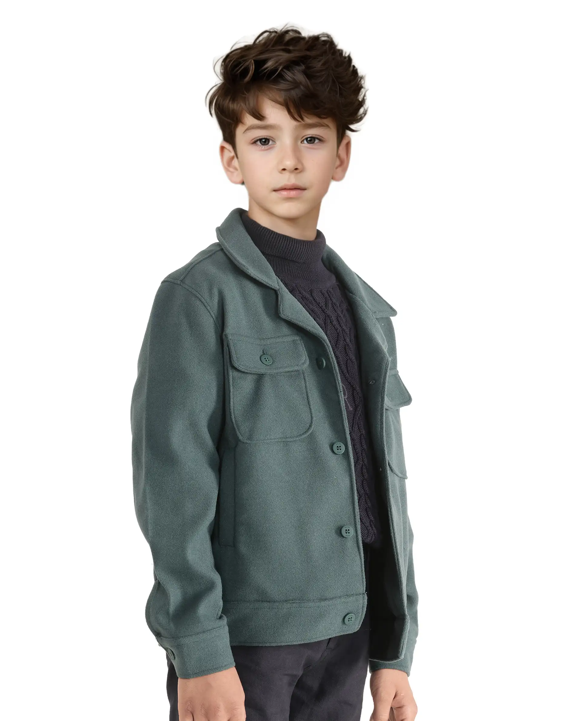 Rare Ones Kids Bochin Teal Button Closure Lapel Neck Full Sleeve Jacket - Image 7