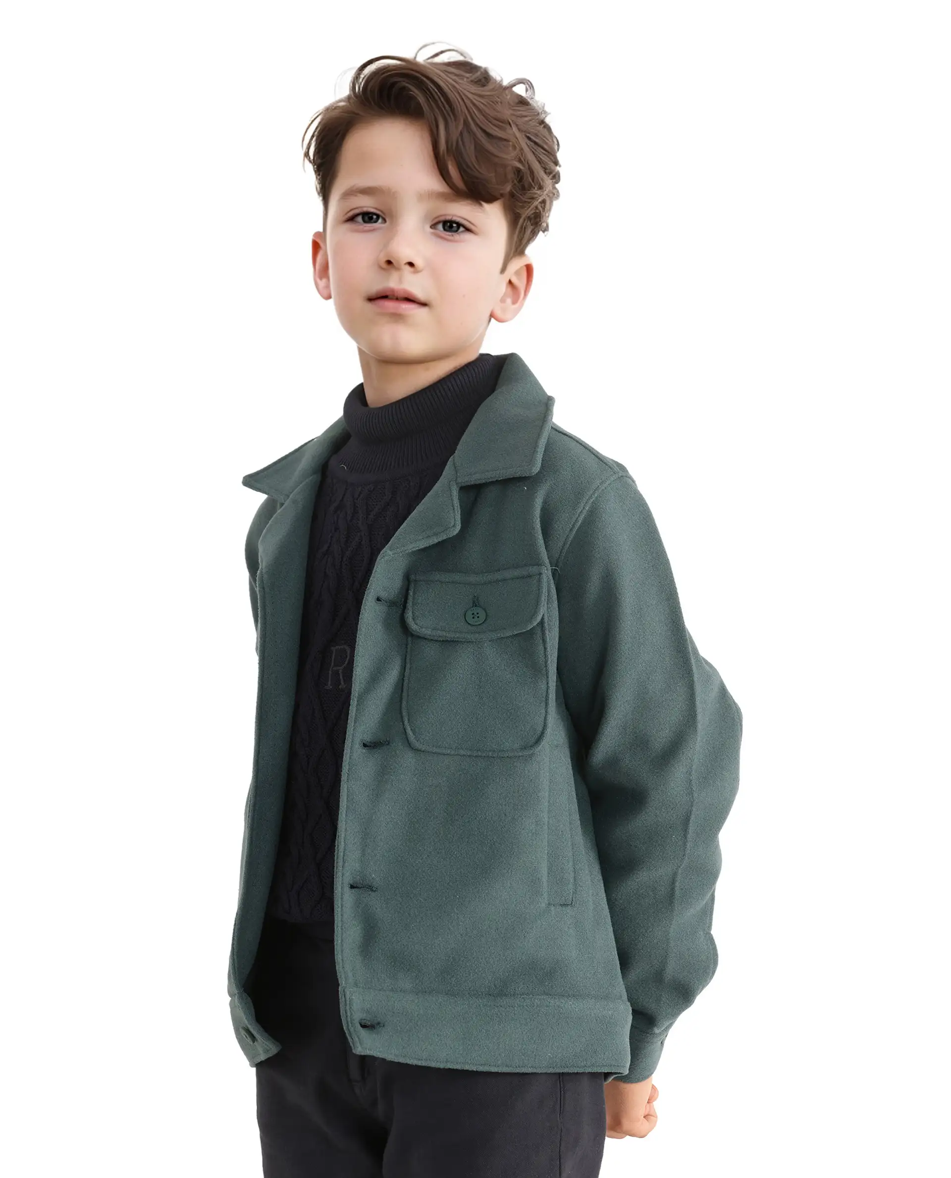 Rare Ones Kids Bochin Teal Button Closure Lapel Neck Full Sleeve Jacket - Image 8