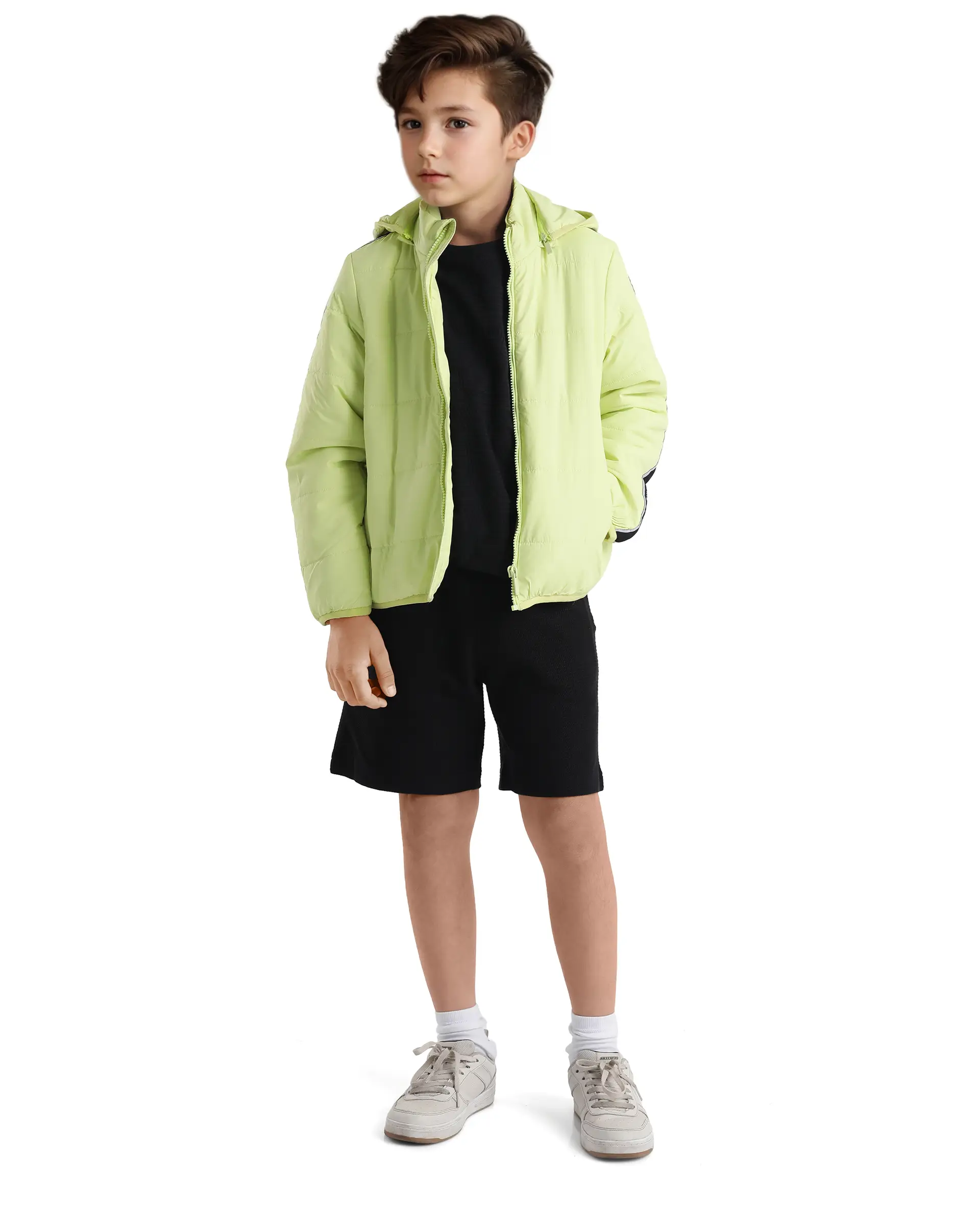 Rare Ones Kids Bolin Flouroscent Green Polyester Full Sleeve Hooded Solid Jacket - Image 2
