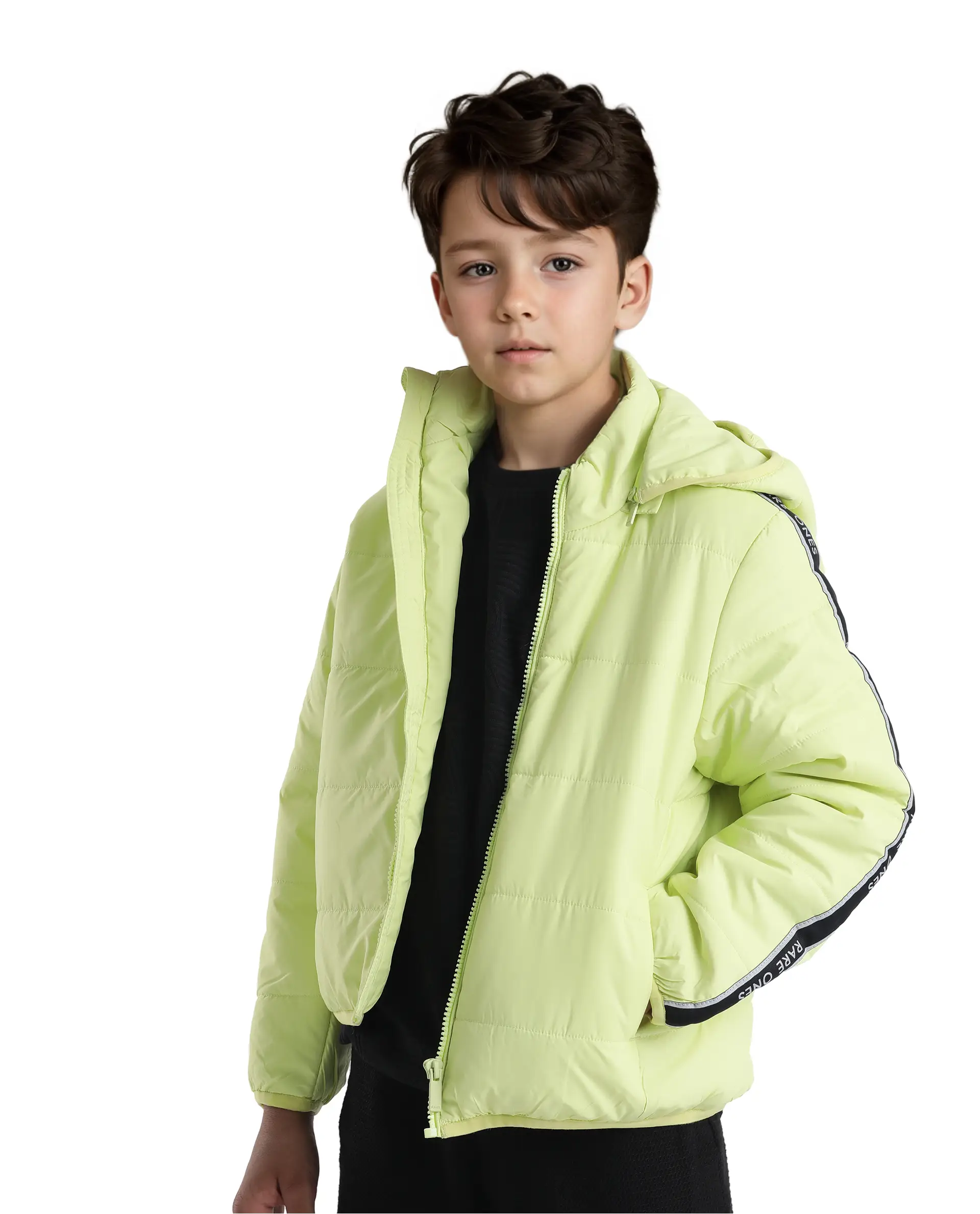 Rare Ones Kids Bolin Flouroscent Green Polyester Full Sleeve Hooded Solid Jacket - Image 5