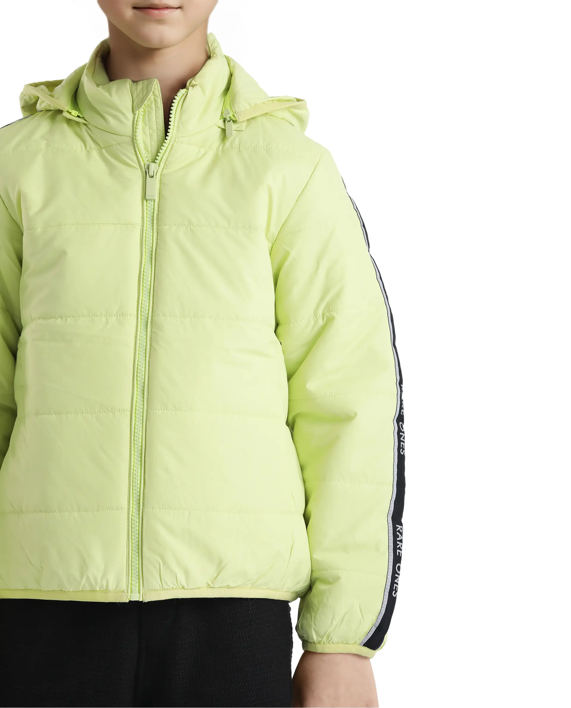 Rare Ones Kids Bolin Flouroscent Green Polyester Full Sleeve Hooded Solid Jacket - Image 7