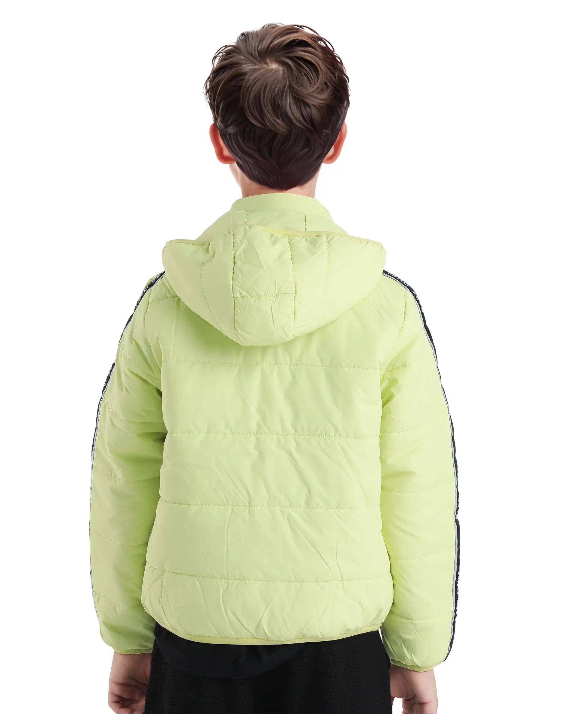Rare Ones Kids Bolin Flouroscent Green Polyester Full Sleeve Hooded Solid Jacket - Image 8