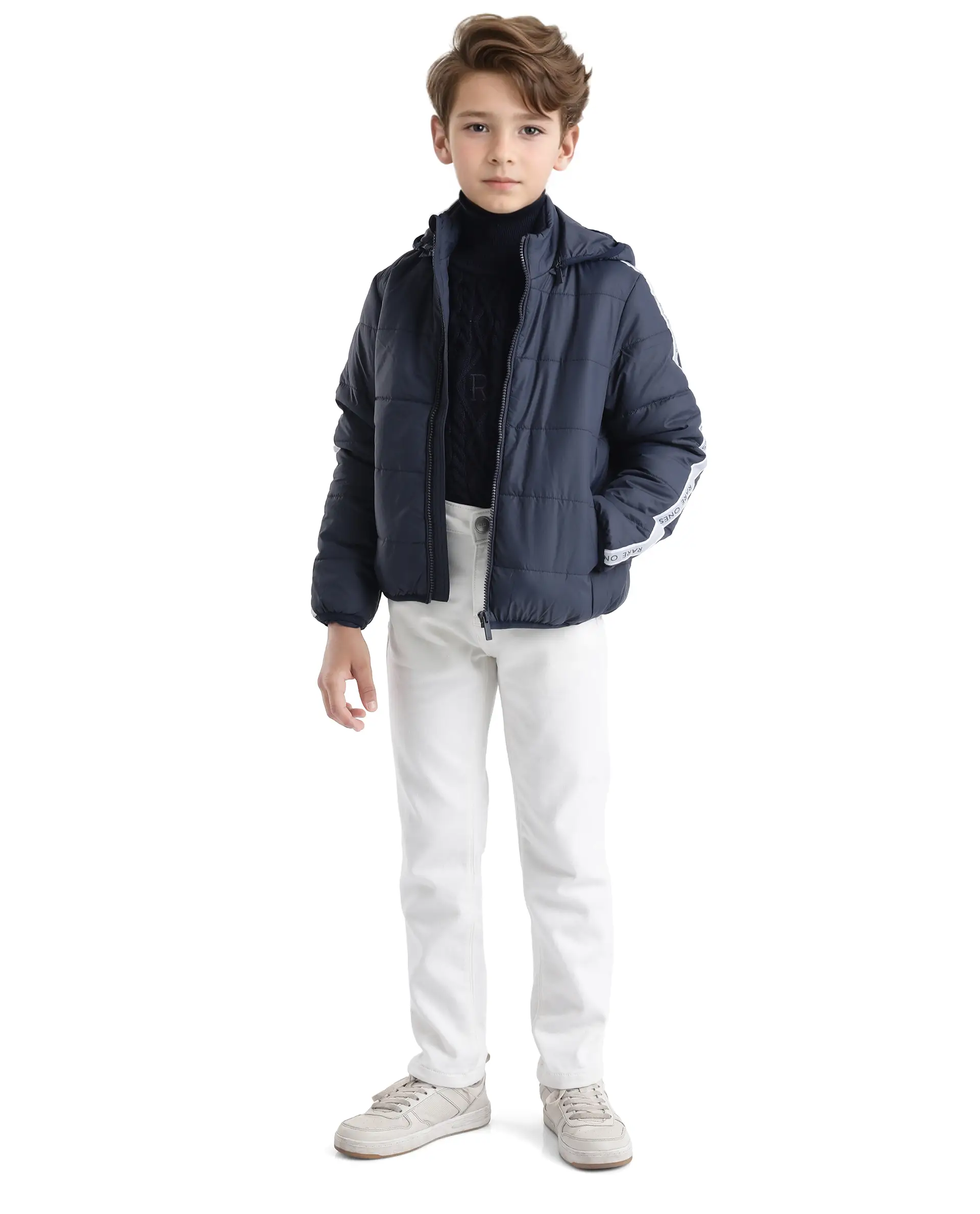 Rare Ones Kids Bolin Navy Polyester Full Sleeve Hooded Solid Jacket - Image 2