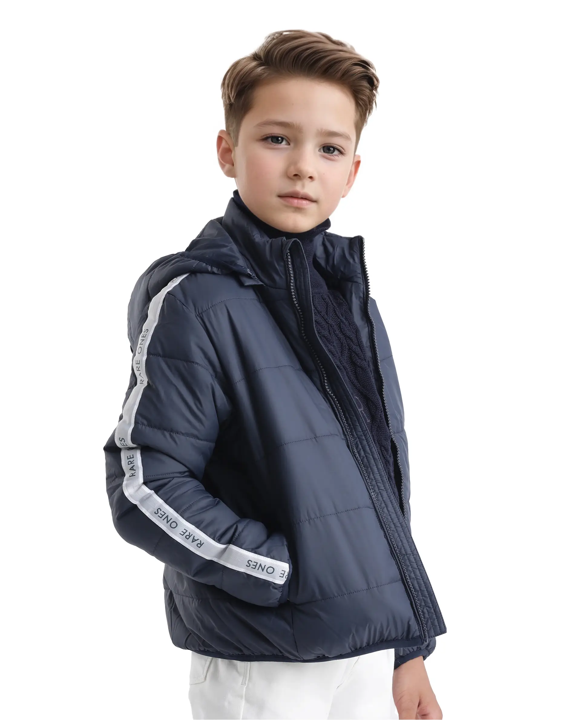 Rare Ones Kids Bolin Navy Polyester Full Sleeve Hooded Solid Jacket - Image 5