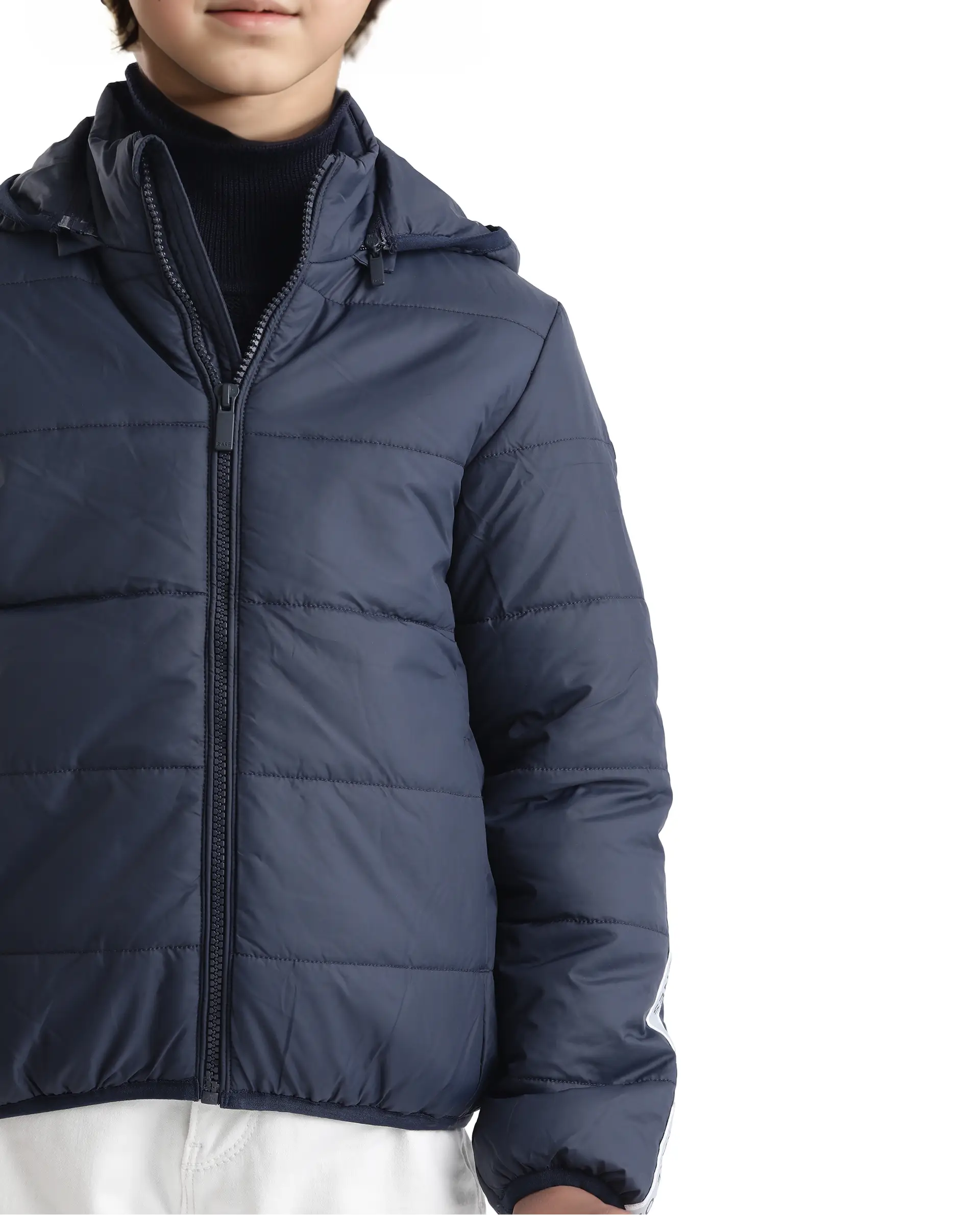 Rare Ones Kids Bolin Navy Polyester Full Sleeve Hooded Solid Jacket - Image 7