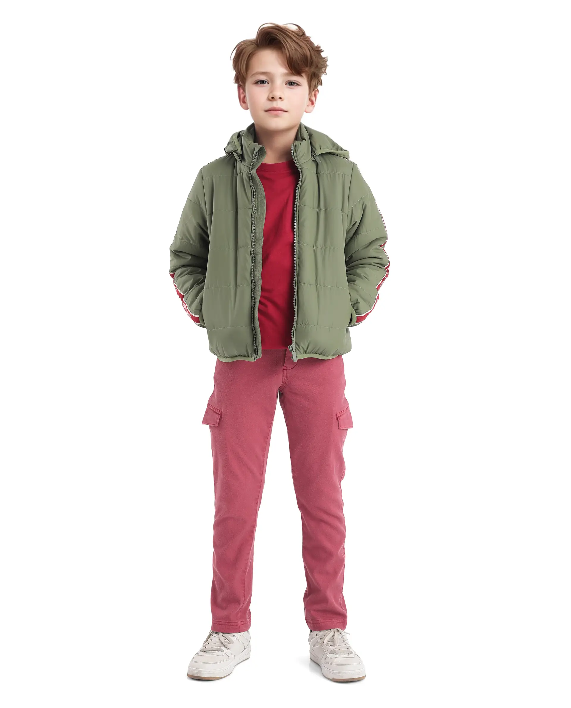 Rare Ones Kids Bolin Olive Polyester Full Sleeve Hooded Solid Jacket - Image 2