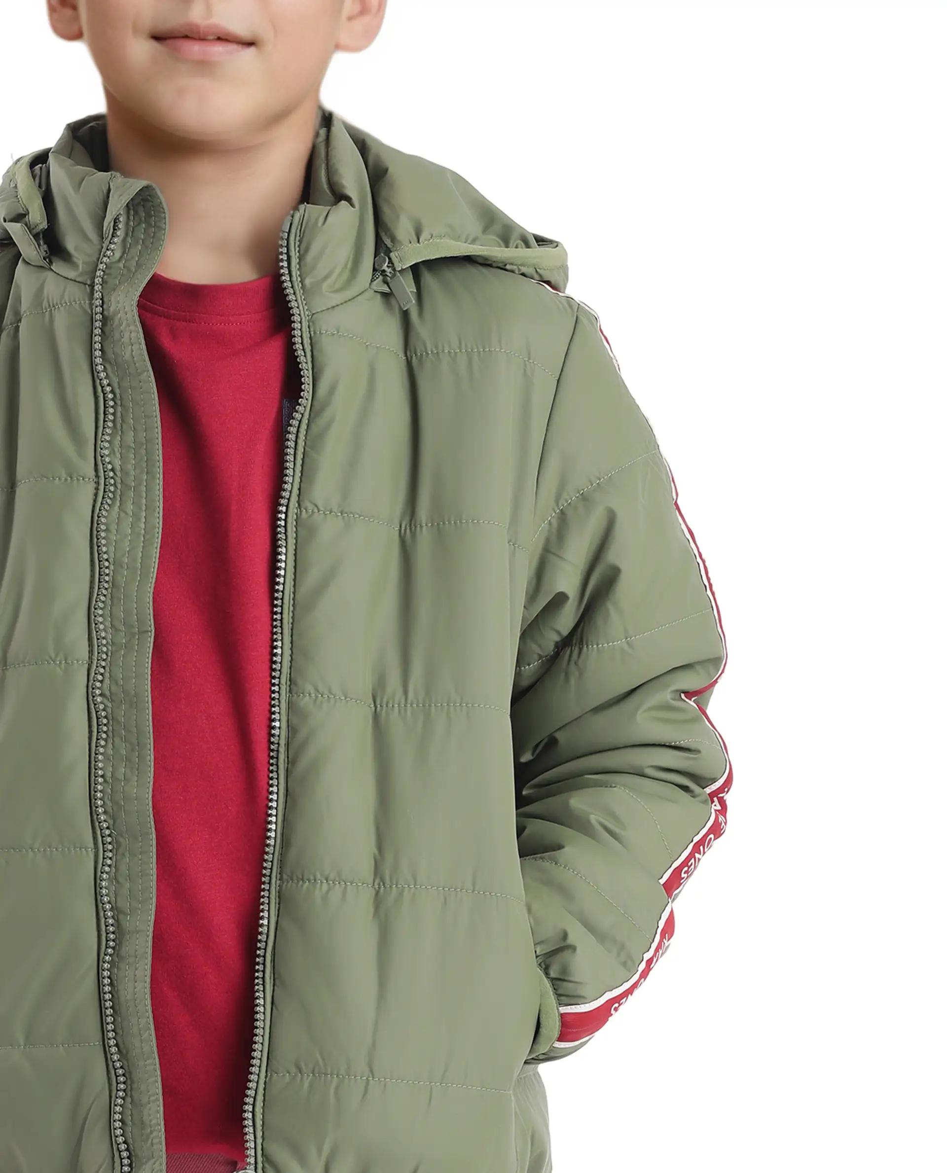 Rare Ones Kids Bolin Olive Polyester Full Sleeve Hooded Solid Jacket - Image 4