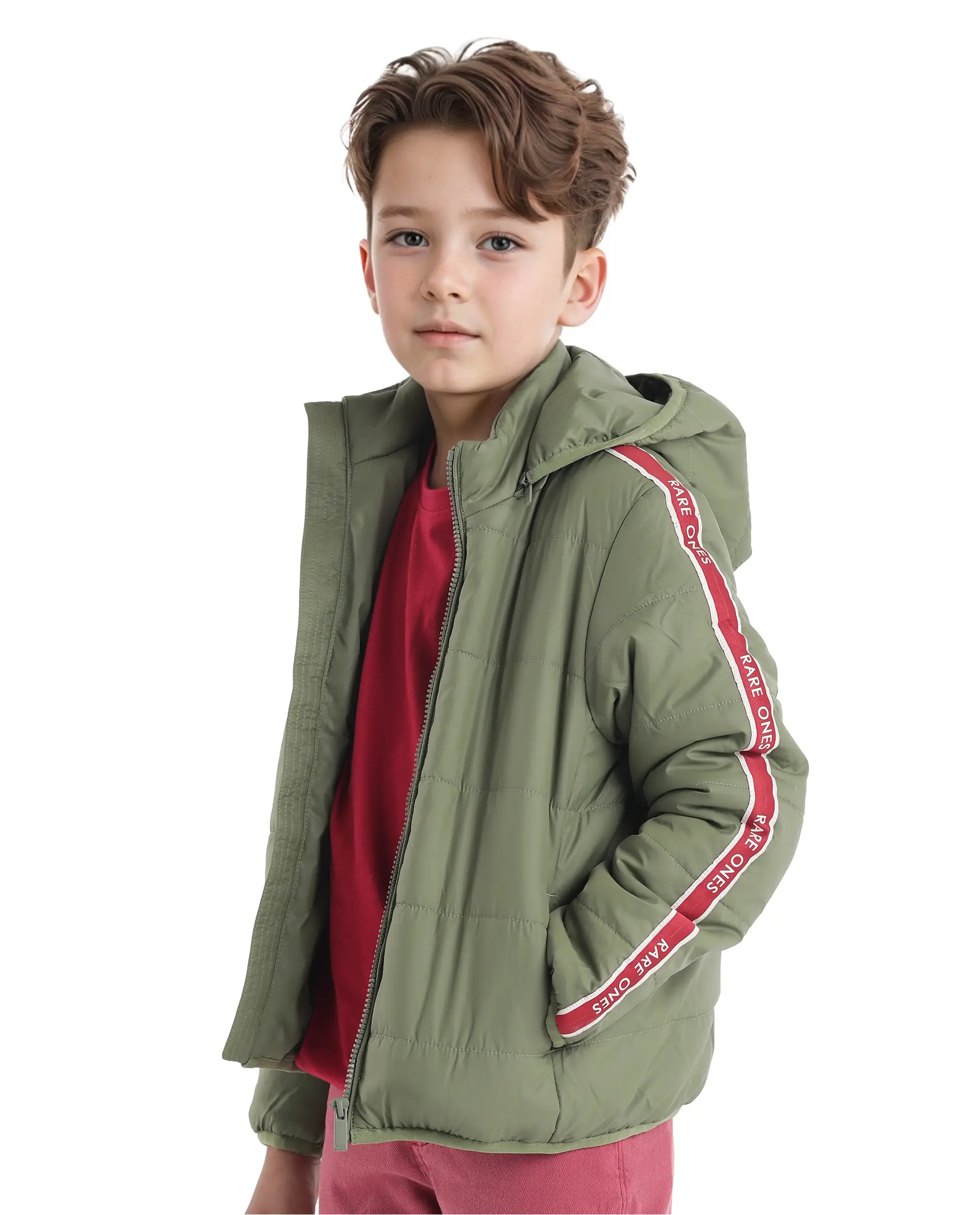 Rare Ones Kids Bolin Olive Polyester Full Sleeve Hooded Solid Jacket - Image 5