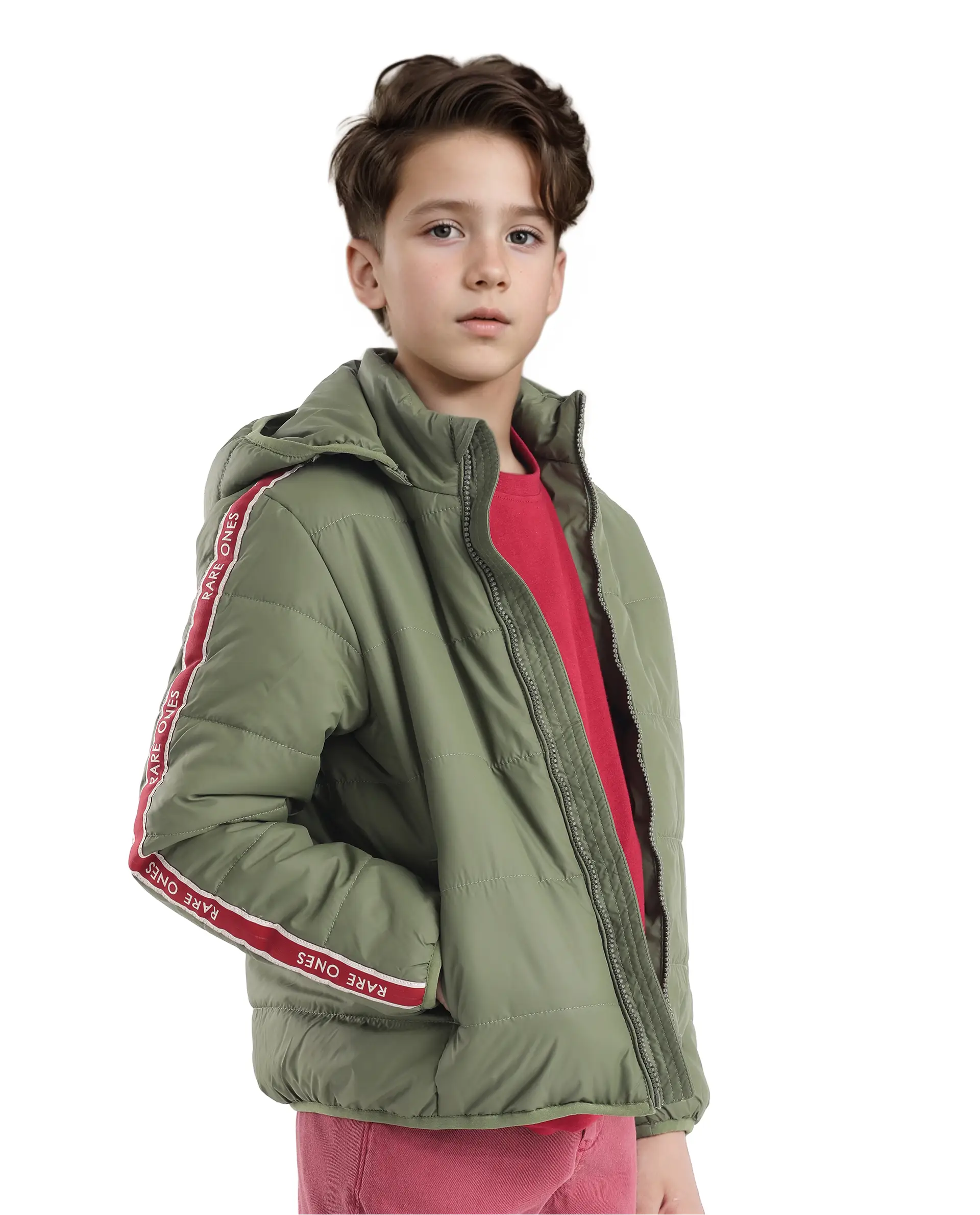 Rare Ones Kids Bolin Olive Polyester Full Sleeve Hooded Solid Jacket - Image 6