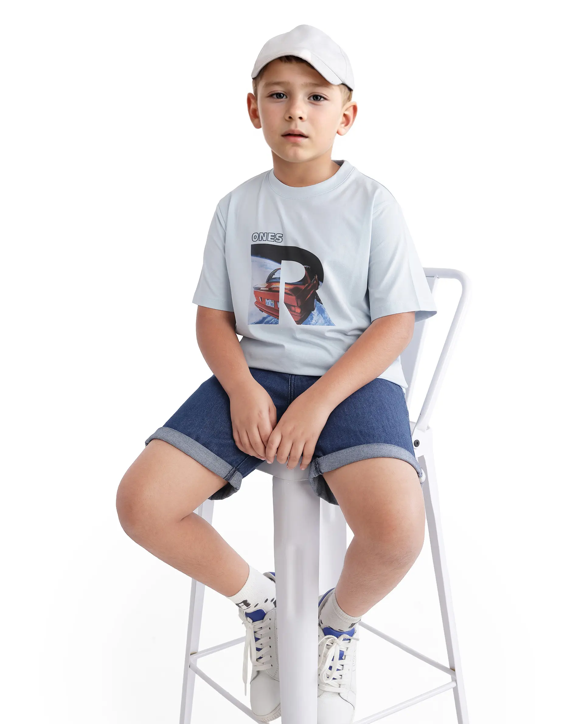 Rare Ones Kids Bolt Pastel Blue Cotton Blend Short Sleeve Crew Neck Print T-Shirt - Image 2