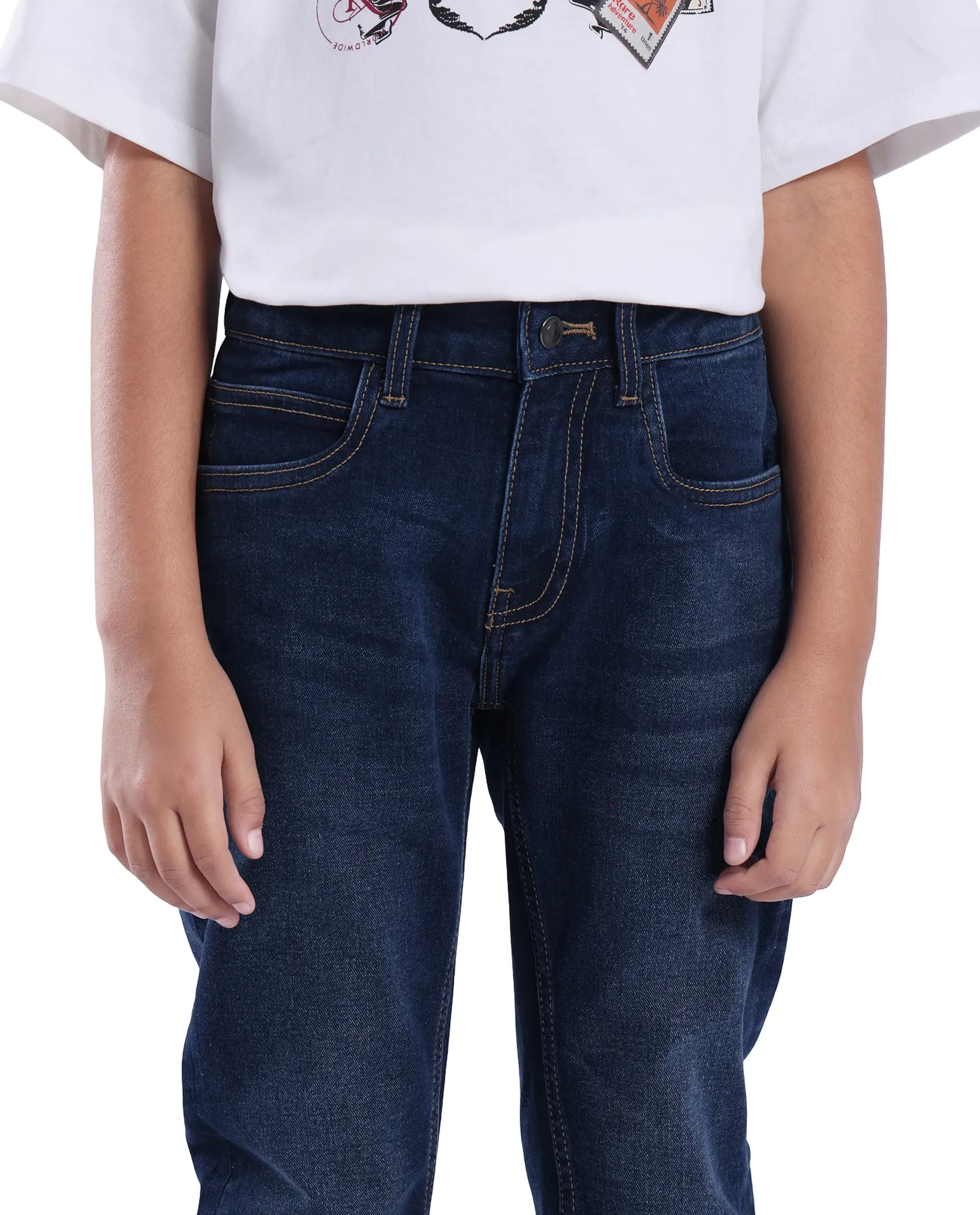 Rare Ones Kids Bram Light Blue Cotton Solid Button And Zip Closure Slim Fit Jeans - Image 2