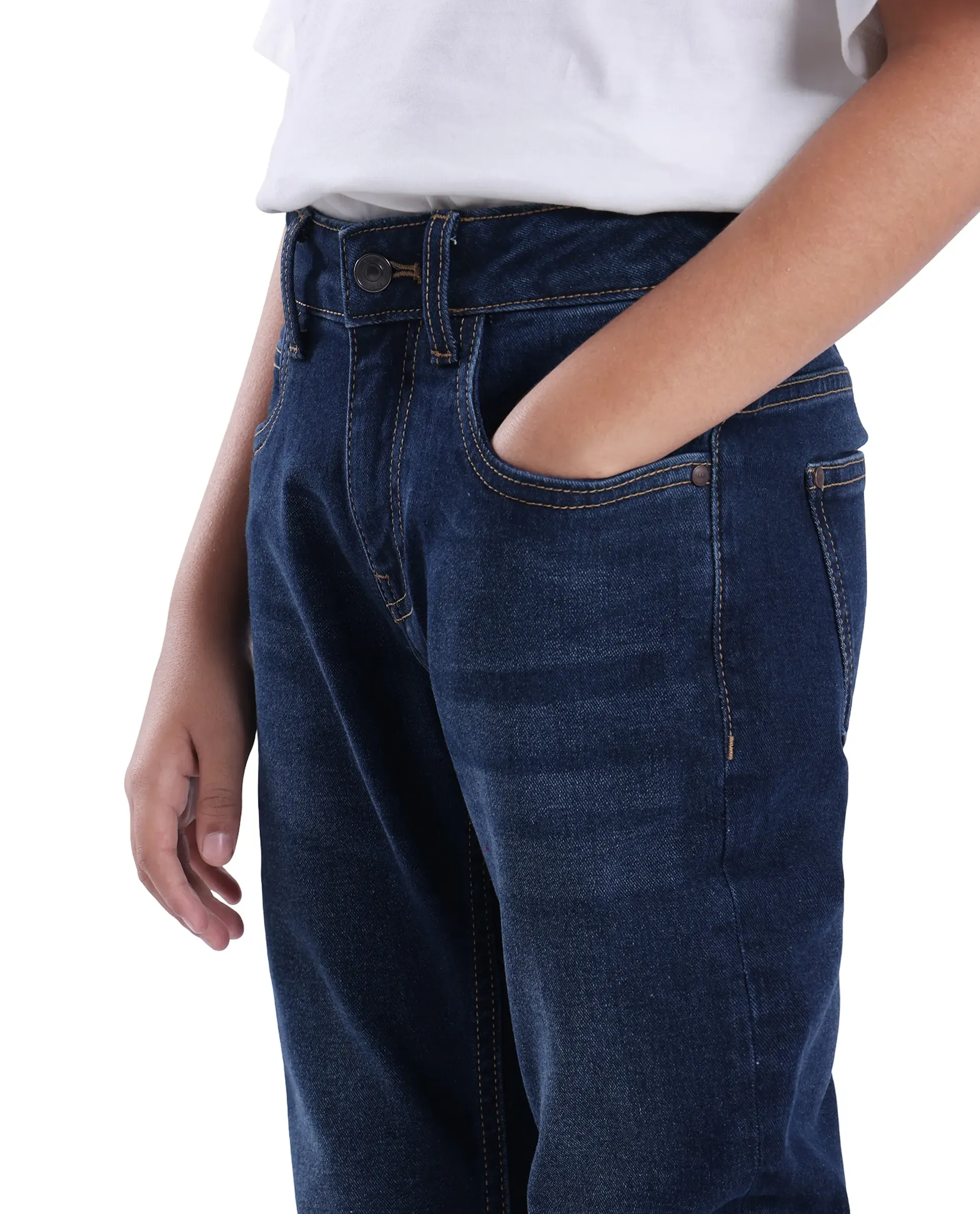 Rare Ones Kids Bram Light Blue Cotton Solid Button And Zip Closure Slim Fit Jeans - Image 3