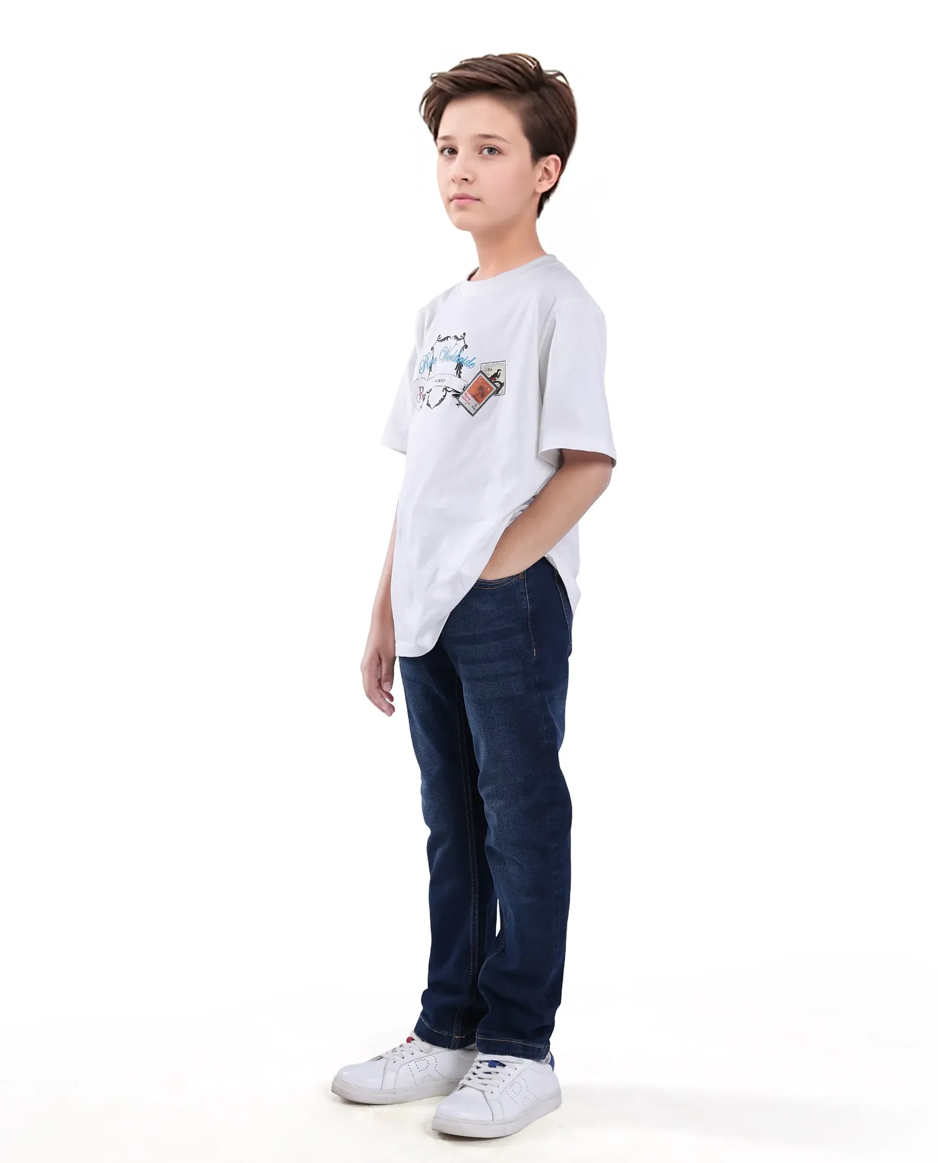 Rare Ones Kids Bram Light Blue Cotton Solid Button And Zip Closure Slim Fit Jeans - Image 4