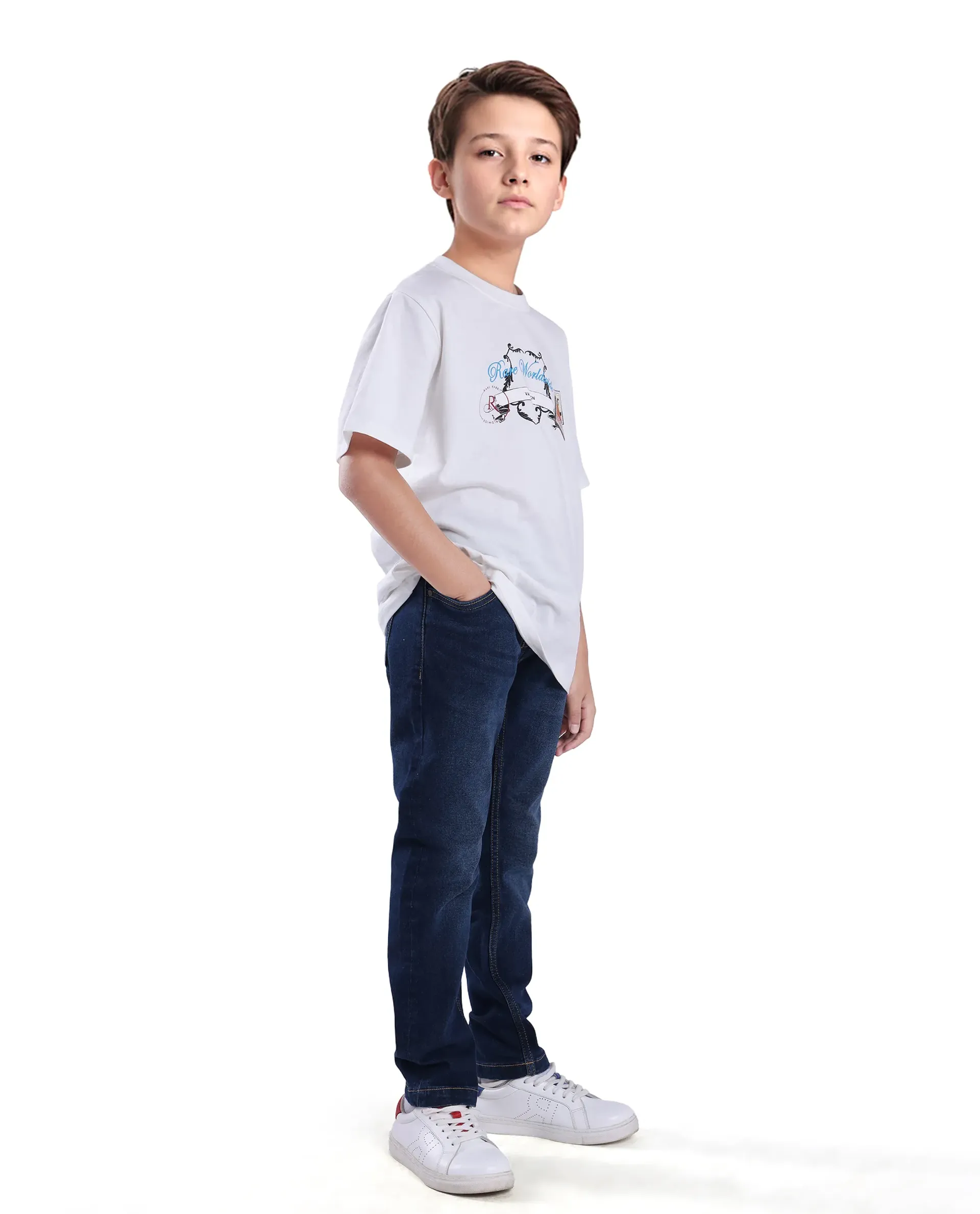 Rare Ones Kids Bram Light Blue Cotton Solid Button And Zip Closure Slim Fit Jeans - Image 5