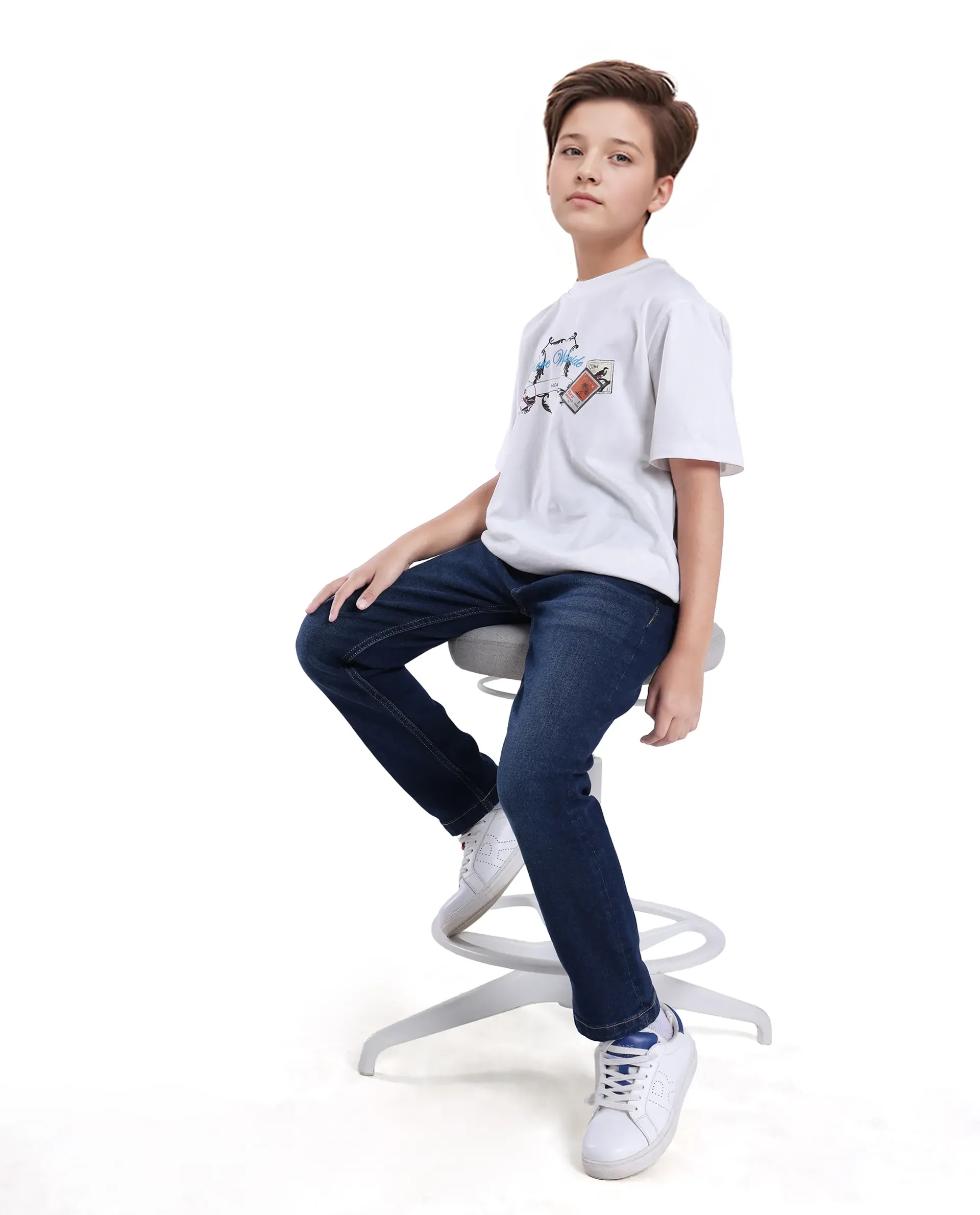 Rare Ones Kids Bram Light Blue Cotton Solid Button And Zip Closure Slim Fit Jeans - Image 6