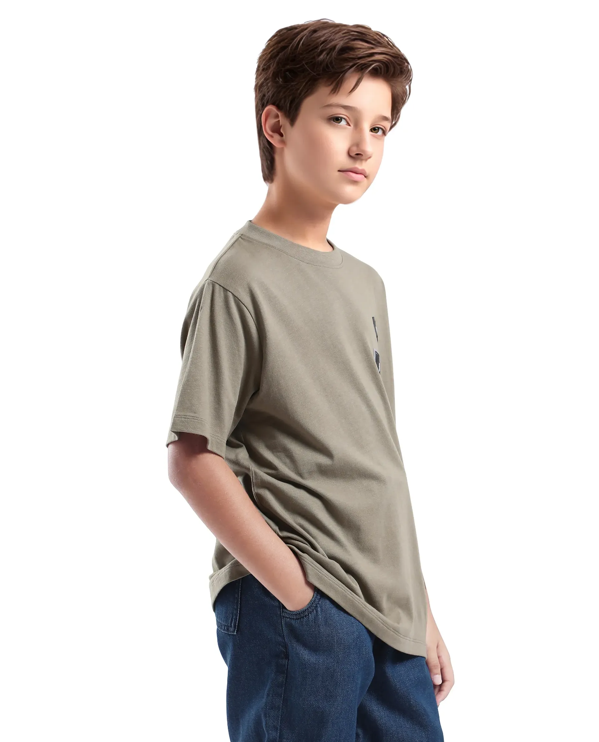 Rare Ones Kids Braun Dusky Green Cotton Solid Slip-On Regular Fit T-Shirt - Image 6