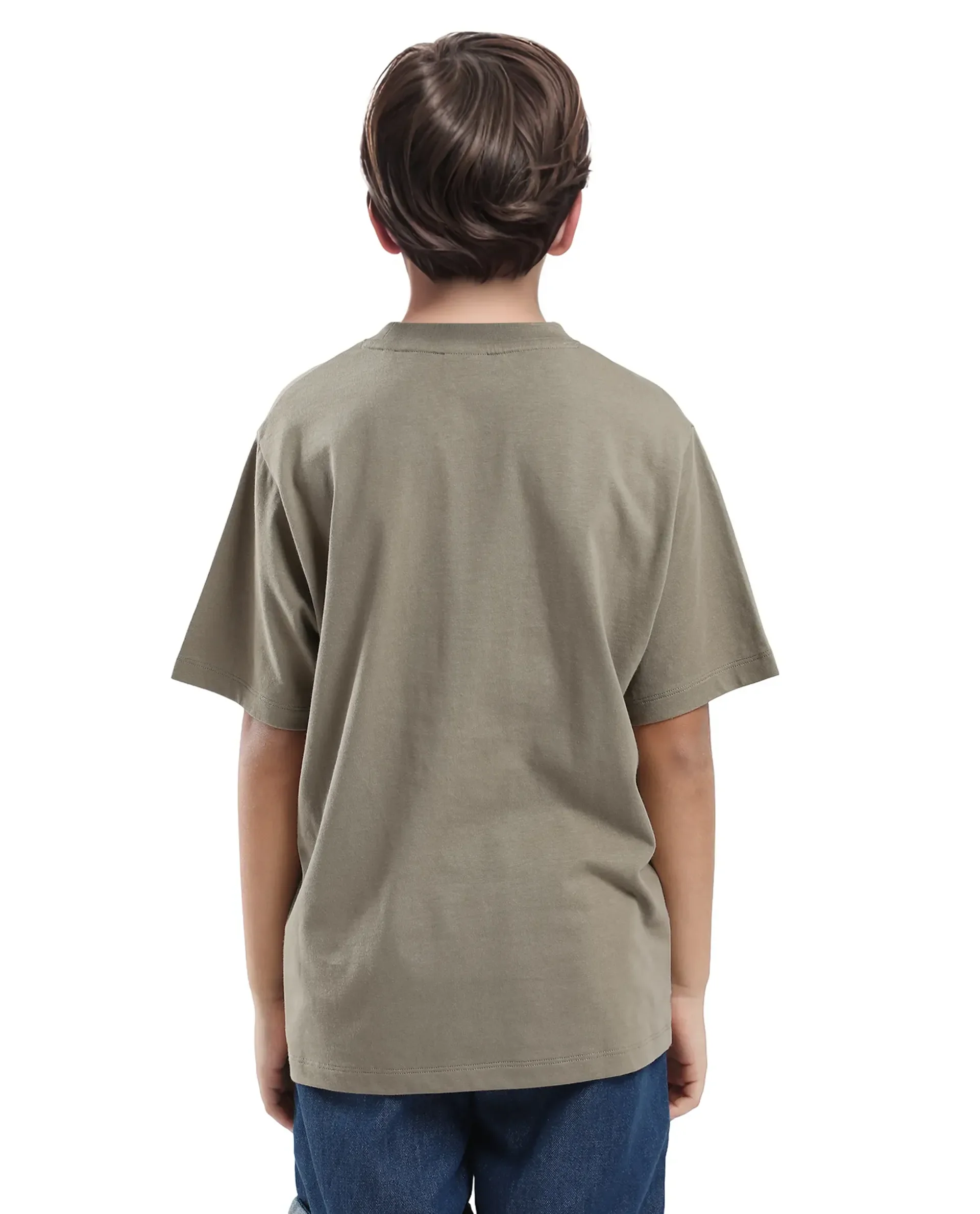 Rare Ones Kids Braun Dusky Green Cotton Solid Slip-On Regular Fit T-Shirt - Image 7