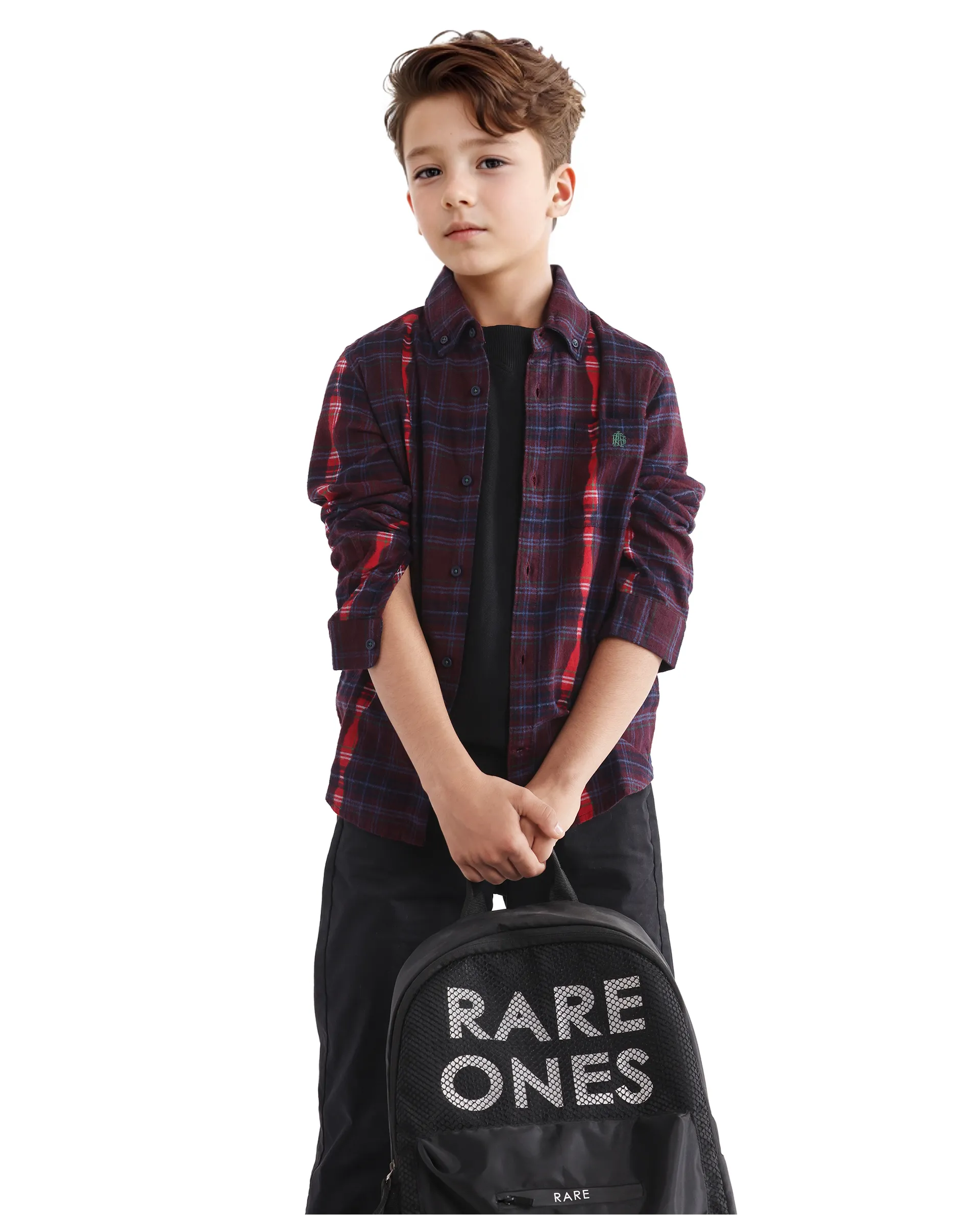 Rare Ones Kids Bru Dark Maroon Cotton Full Sleeve Checked Shirt - Image 2