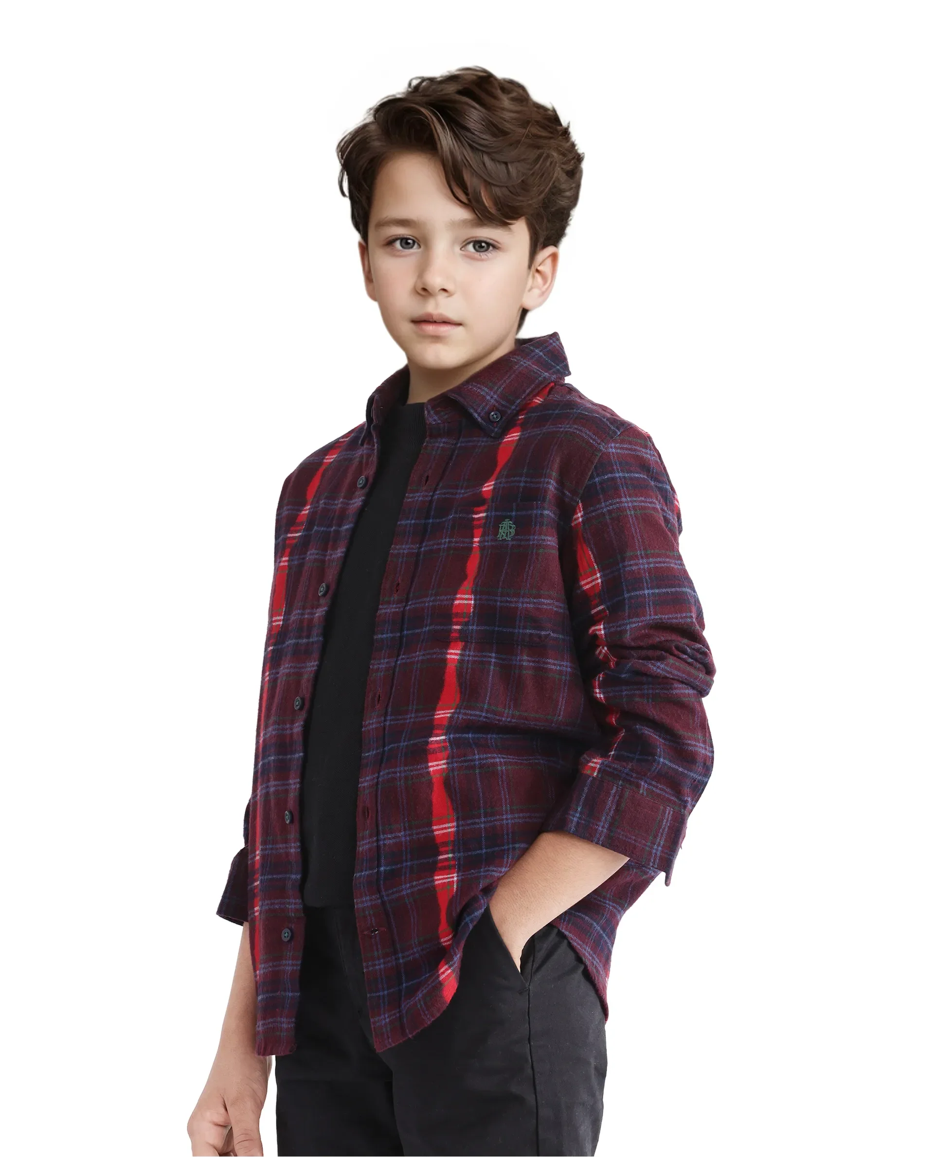 Rare Ones Kids Bru Dark Maroon Cotton Full Sleeve Checked Shirt - Image 6