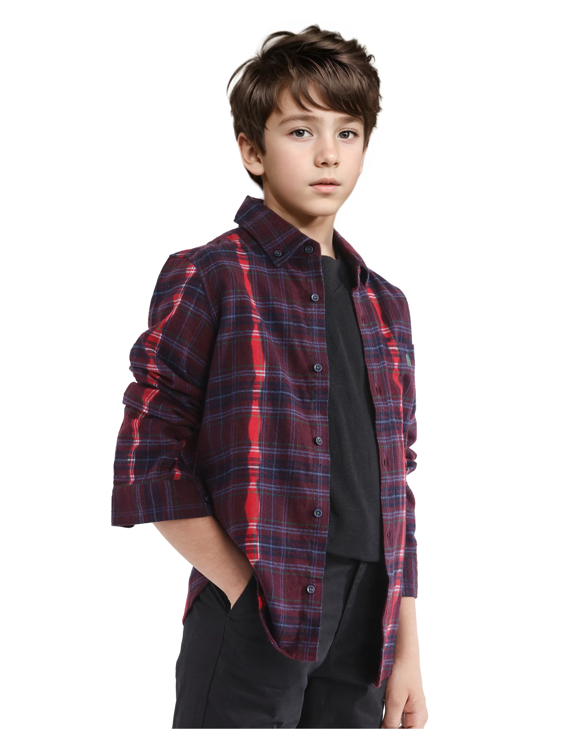 Rare Ones Kids Bru Dark Maroon Cotton Full Sleeve Checked Shirt - Image 7