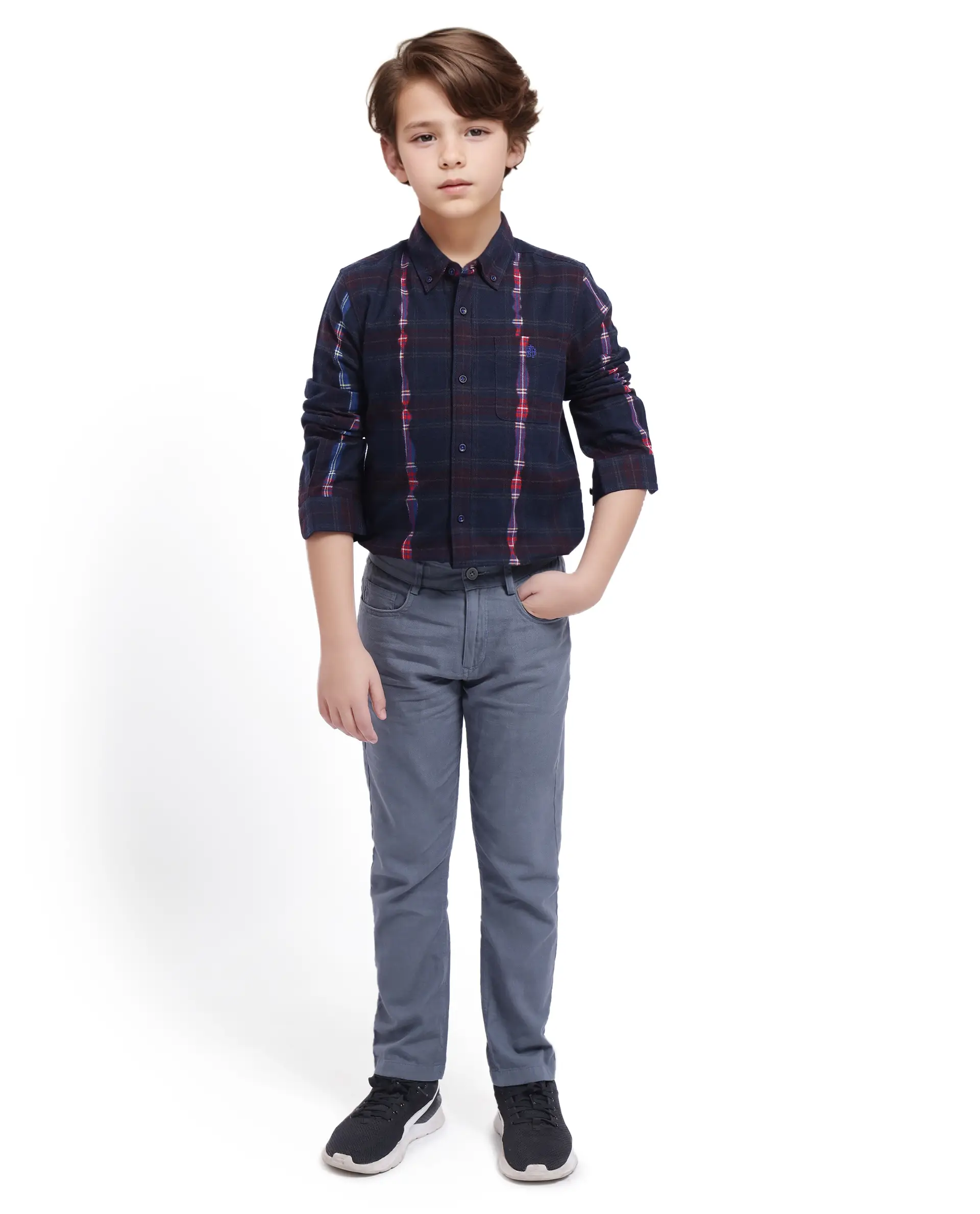 Rare Ones Kids Bru Navy Cotton Full Sleeve Button Down Oxford Checked Shirt - Image 2