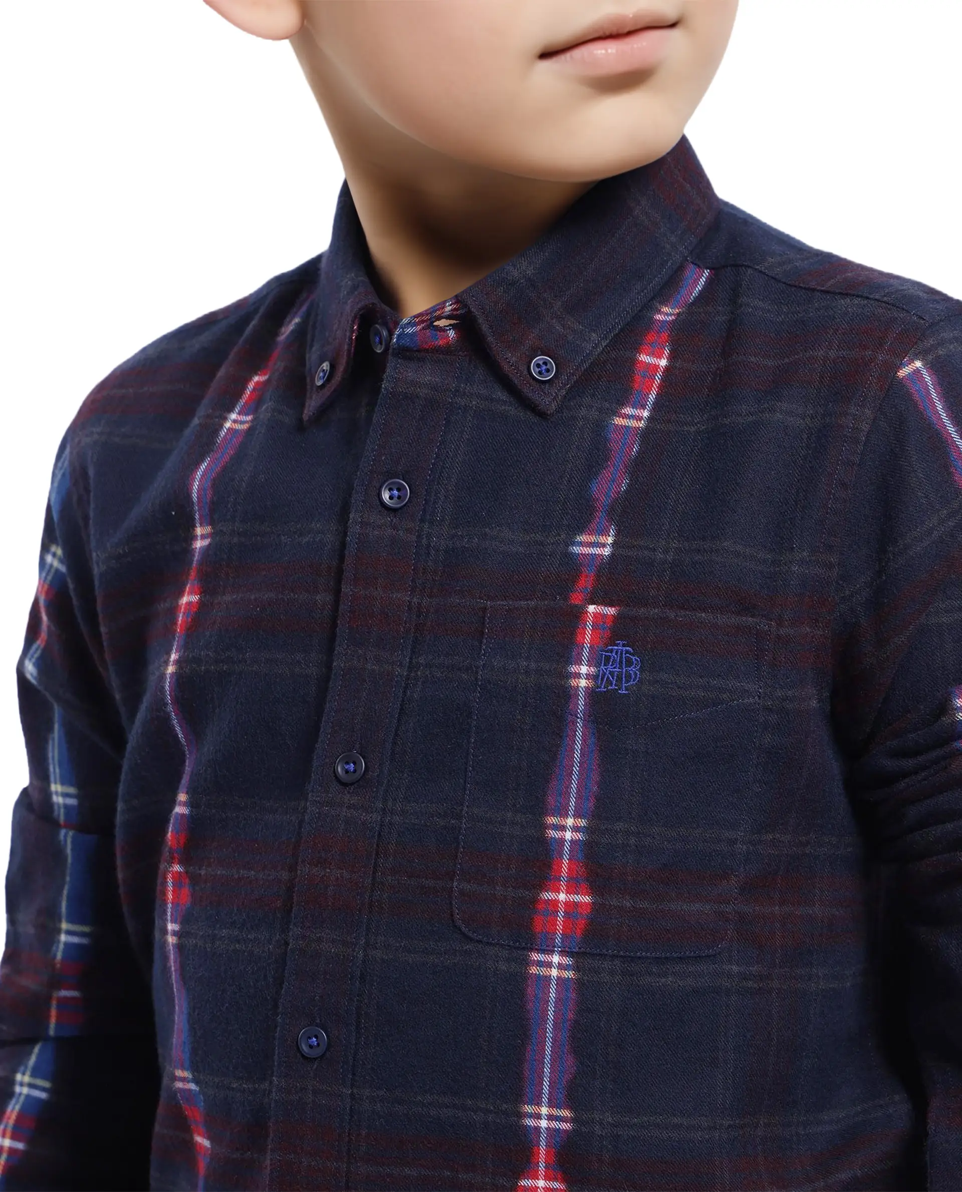 Rare Ones Kids Bru Navy Cotton Full Sleeve Button Down Oxford Checked Shirt - Image 3