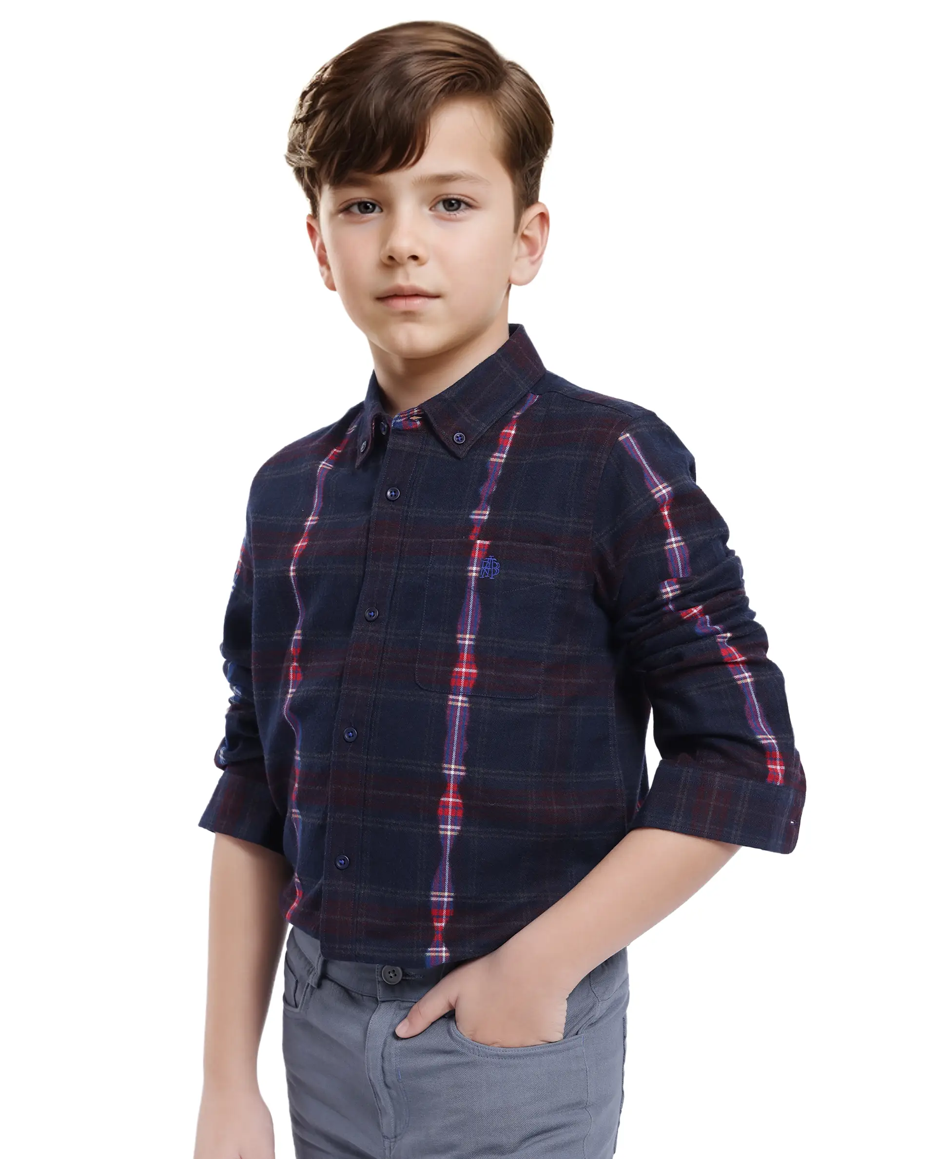 Rare Ones Kids Bru Navy Cotton Full Sleeve Button Down Oxford Checked Shirt - Image 5