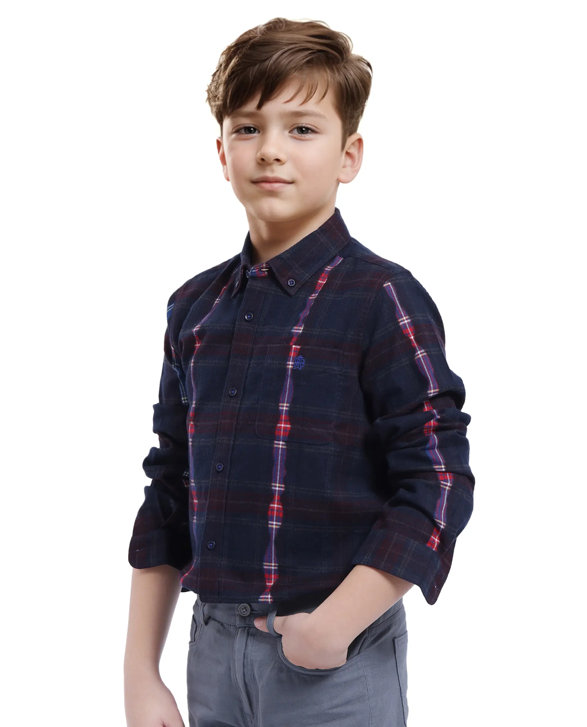 Rare Ones Kids Bru Navy Cotton Full Sleeve Button Down Oxford Checked Shirt - Image 7